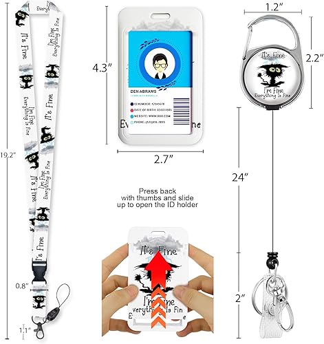 Miniatura 5 de Soporte para tarjetas de identificación con cordón separable, carrete de insignia de gato negro, retráctil, resistente y desmontable, clips de