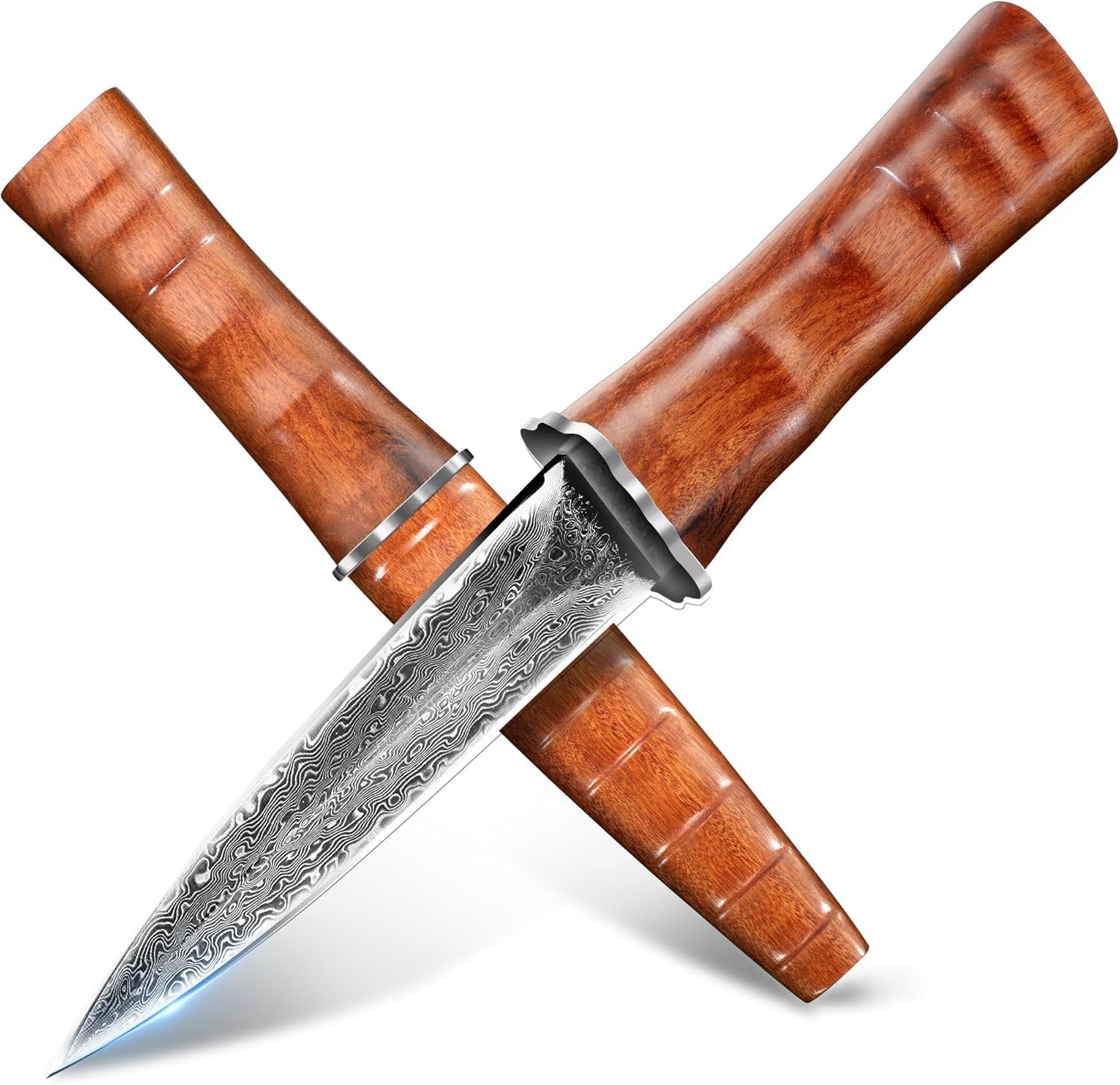 TIVOLI Damaszener Jagdmesser,Damaszener Stahl Adventure Outdoor Survival Messer, Zweischneidiges Dolchmesser, Geeignet für die Jagd, Dschungel Abenteuer, Camping, Senden Exquisite Geschenk-Box