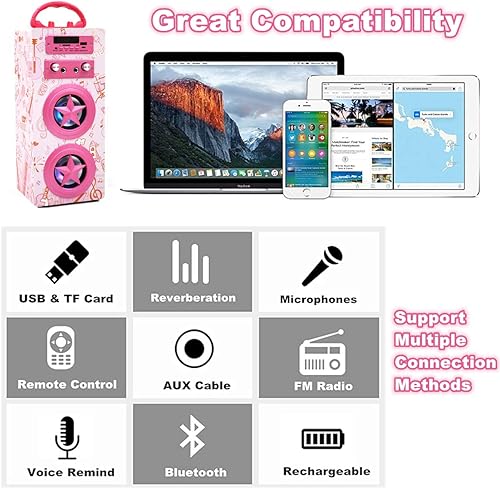 Miniatura 5 de IndeCool Máquina de karaoke Bluetooth para niños con 2 micrófonos, control remoto recargable, altavoz de karaoke inalámbrico, máquina de karaoke