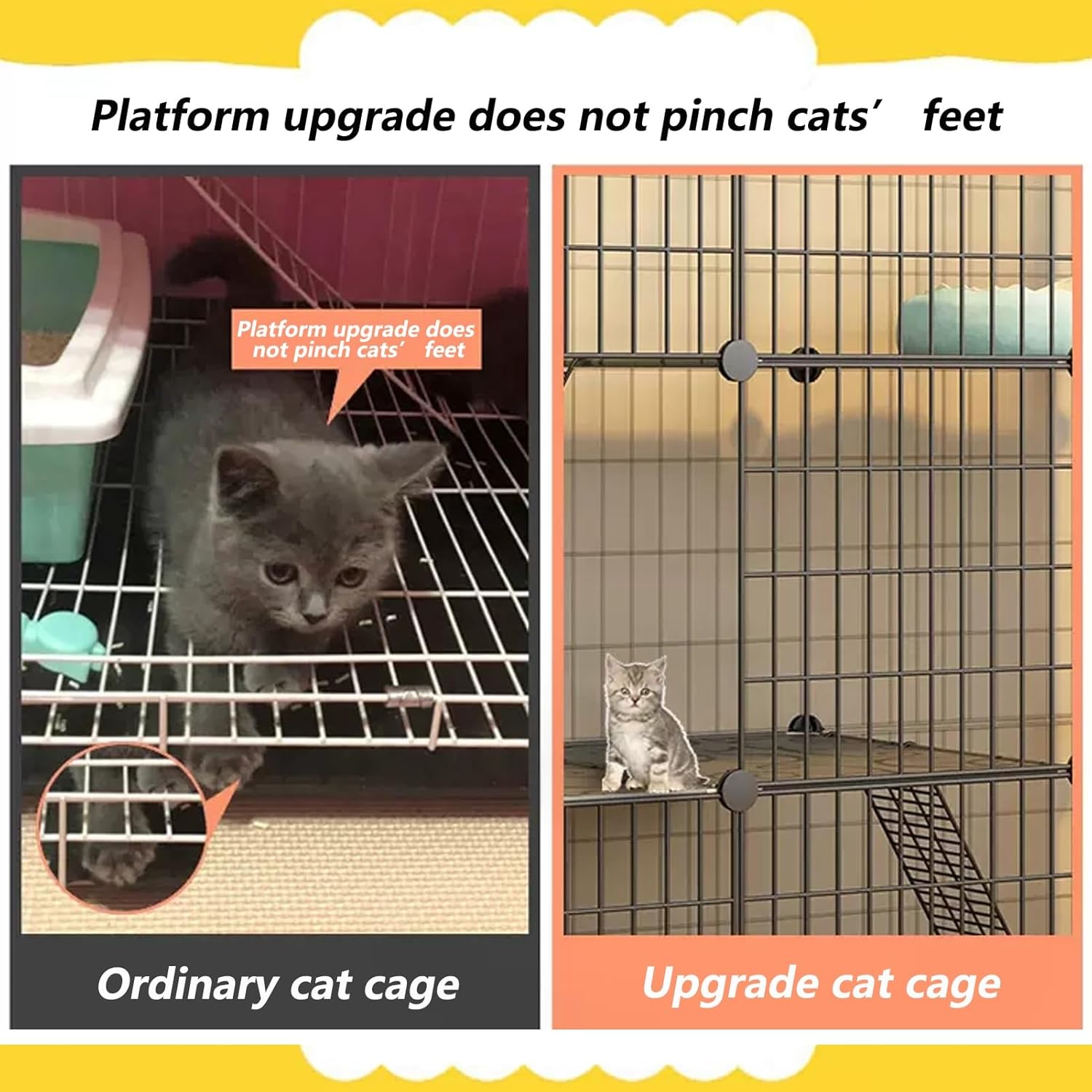 2/3-Tier Wire Cat Cage, Cat Playpen Enclosure with 360°Caster Wheels and Ladders, Detachable Cat Kennel Pet Enclosure, for 1-3 Cats Small Animal(Black A,43x15x31/109x39x79cm)