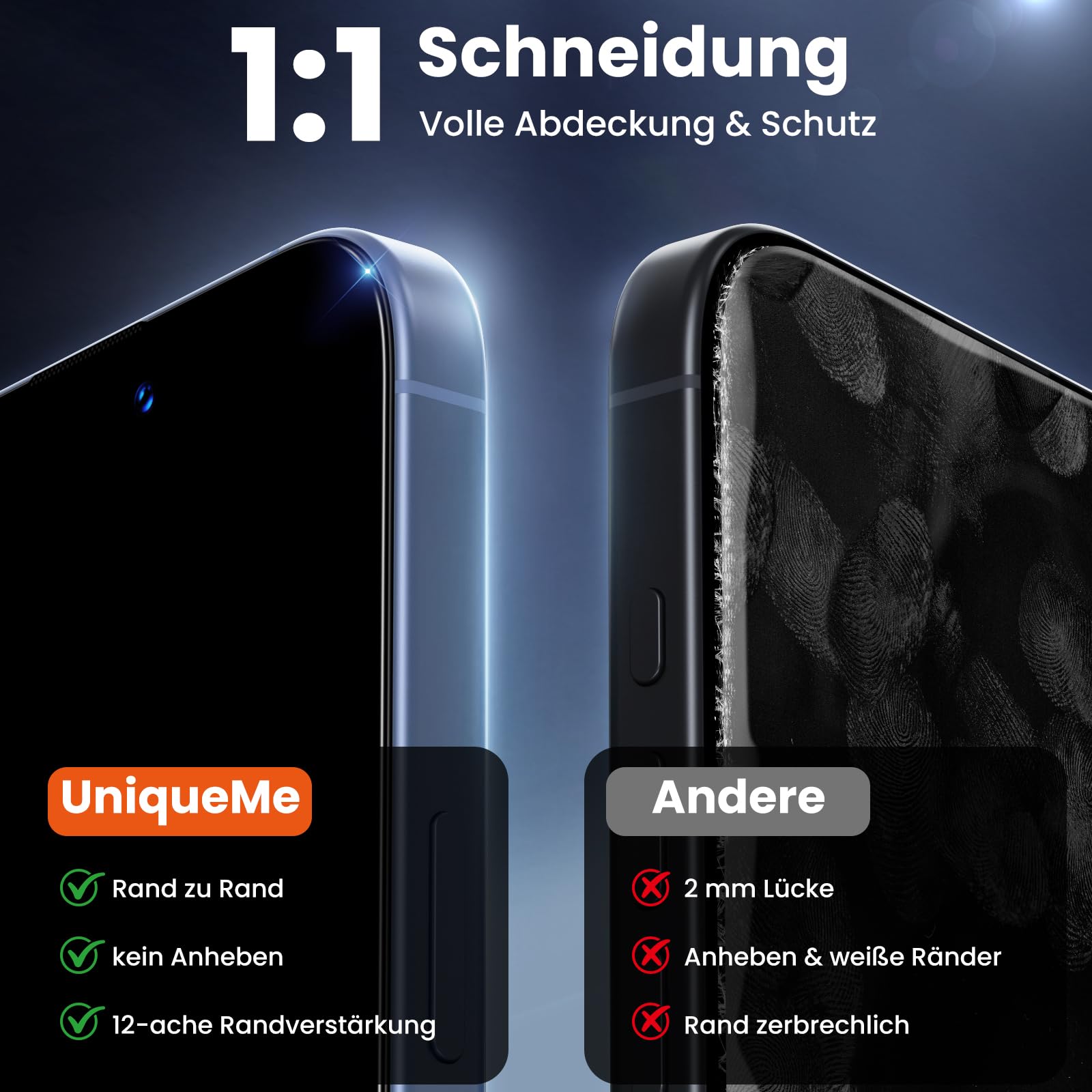 UniqueMe für iPhone 17/16 Pro für Panzerglas Sichtschutz - 2 Stück | Privacy Sichtschutz Displayschutz für iPhone 16 Pro/17 Schutzglas, Automatische Staubentfernung, Anti Kratzer, Anti Spy