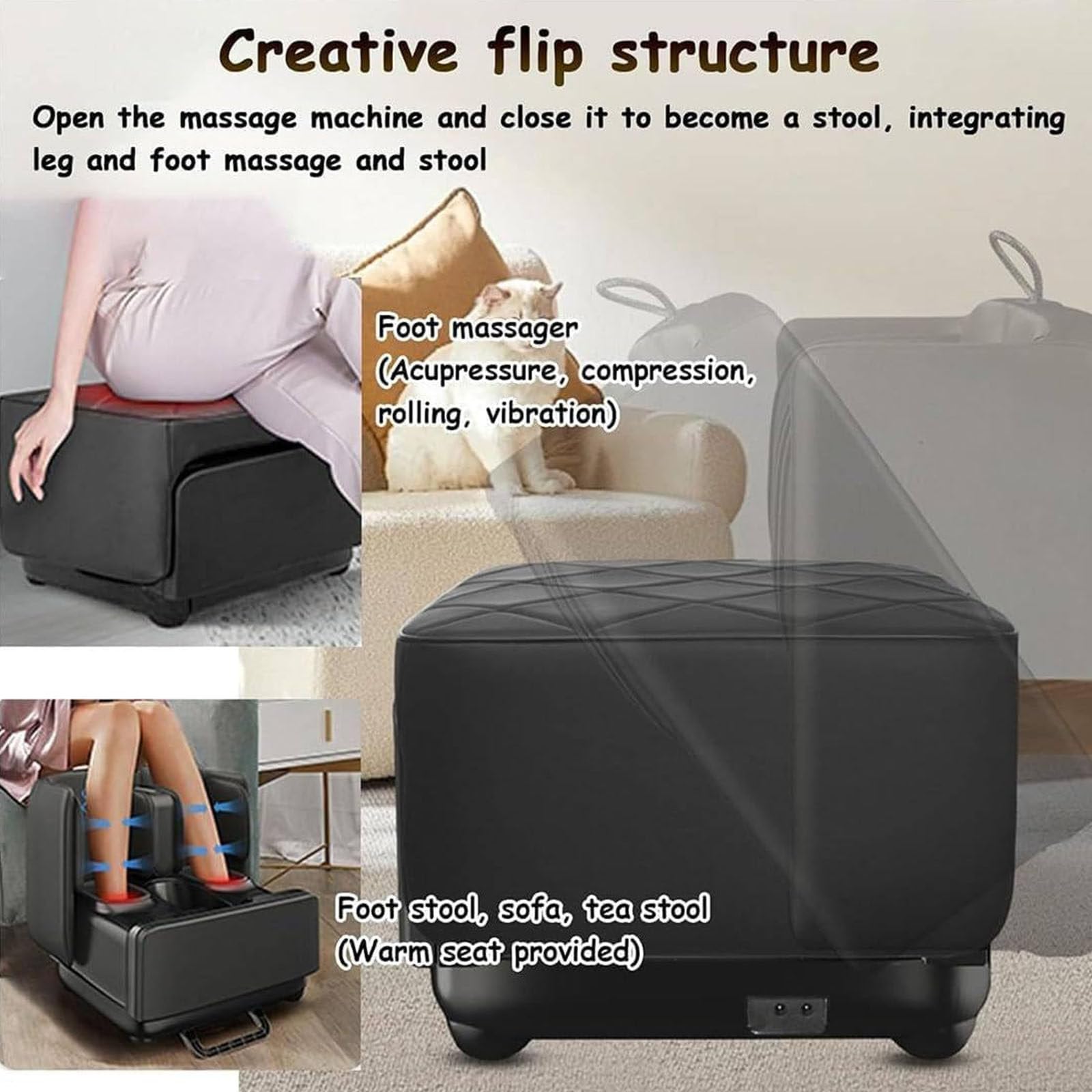Massaggiatore per Piedi e Polpacci 2 in 1,Design dello Sgabello,con Shiatsu, Calore, Impastamento e Vibrazione, Compressione per Caviglie e Gambe,Adatto a Tutta la Famiglia Beige