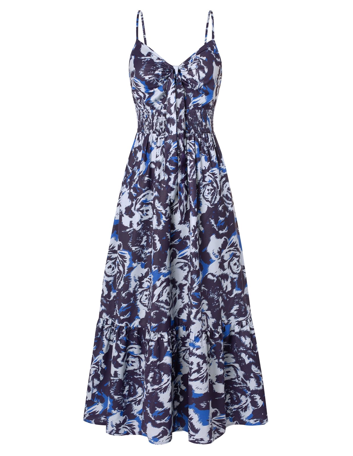 GRACE KARIN Women's 2025 Summer Maxi Dress Floral Tie Front Spaghetti Strap Casual Boho Beach Flowy Sundress with Pockets