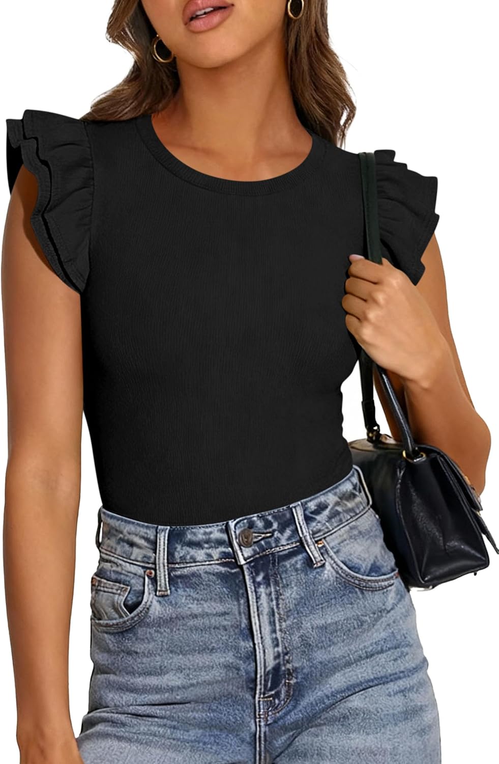 PRETTYGARDEN Womens Summer Crew Neck T Shirts 2026 Trendy Ruffle Sleeve Slim Fit Knit Going Out Tops Casual Spring Clothes - Image 3