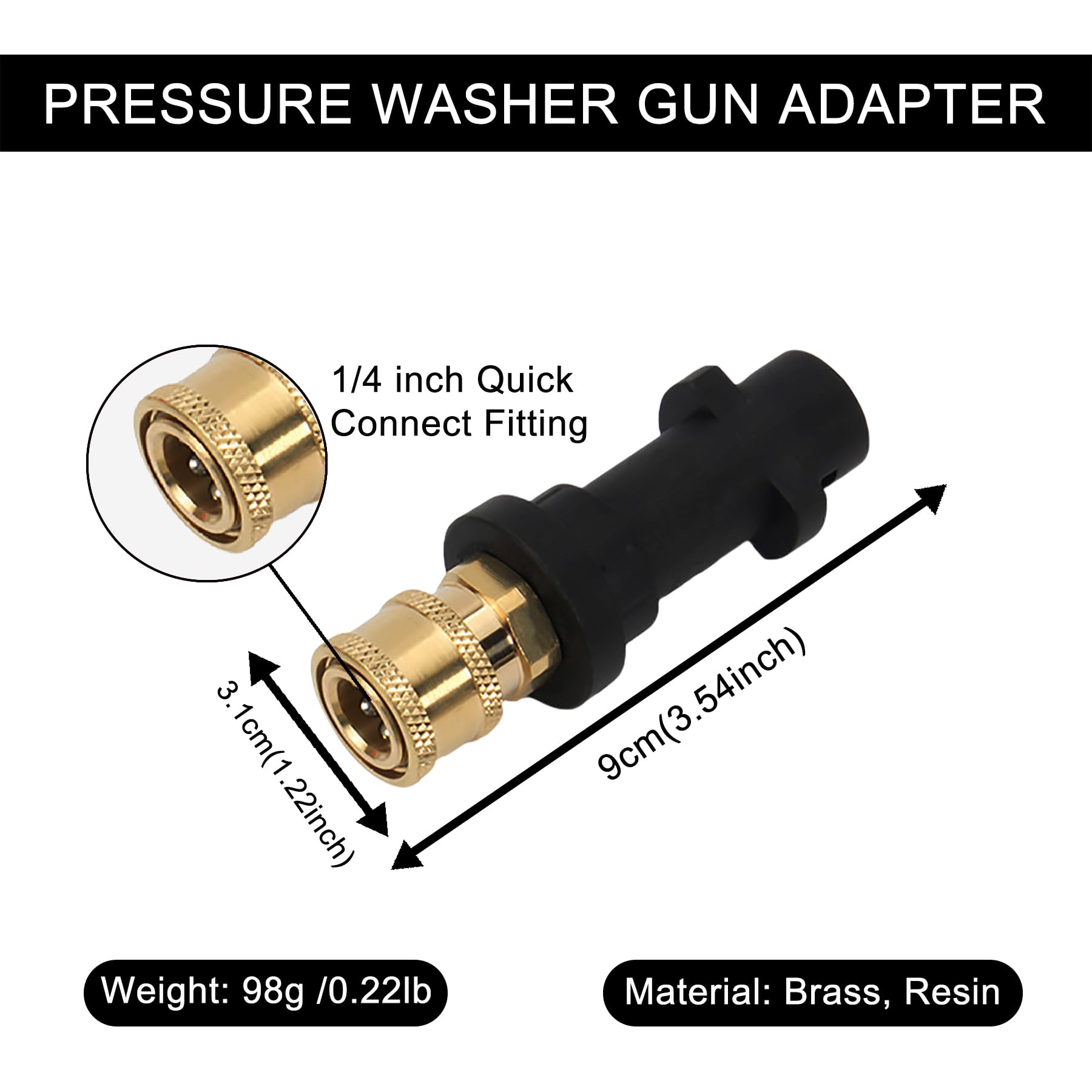 Adaptador de Pistola de Lavado Alta Presión Compatible con Karcher K2-K7 - Kit con 5 Boquillas de Ángulo, Conector Rápido 1/4" para Limpieza de Coches, Terrazas y Fachadas