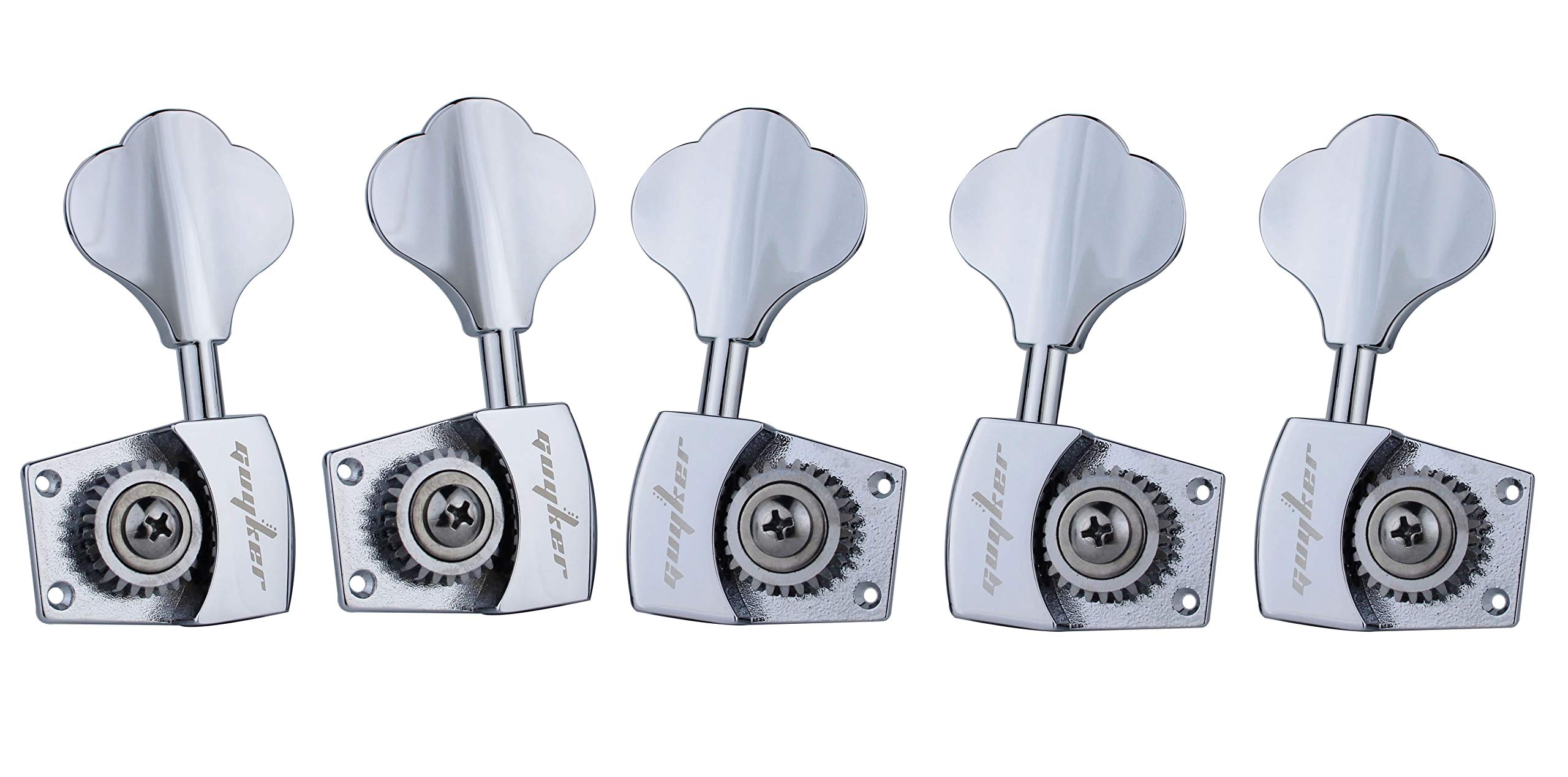 Guyker Bass Tuners (3R + 2L) - 1:26 Ratio Open Gear Tuning Key Pegs Machine Head Replacement for Electric Jazz Guitar Bass or Precision Instruments - Chrome