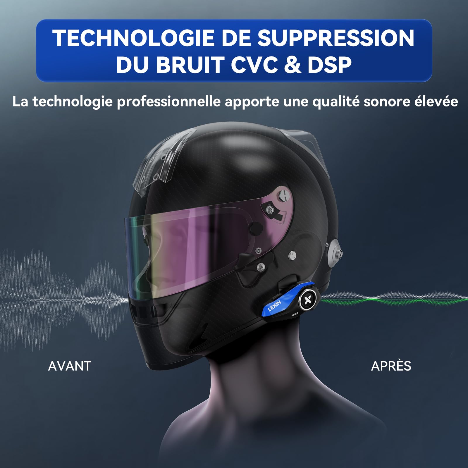 LEXIN G2P Intercom Moto Bluetooth avec 4 Coques Remplaçable, Communication Système, Réduction de Bruit, Kit Main Libre Moto, Oreillette Bluetooth pour Motocyclette/ATV/Vélo