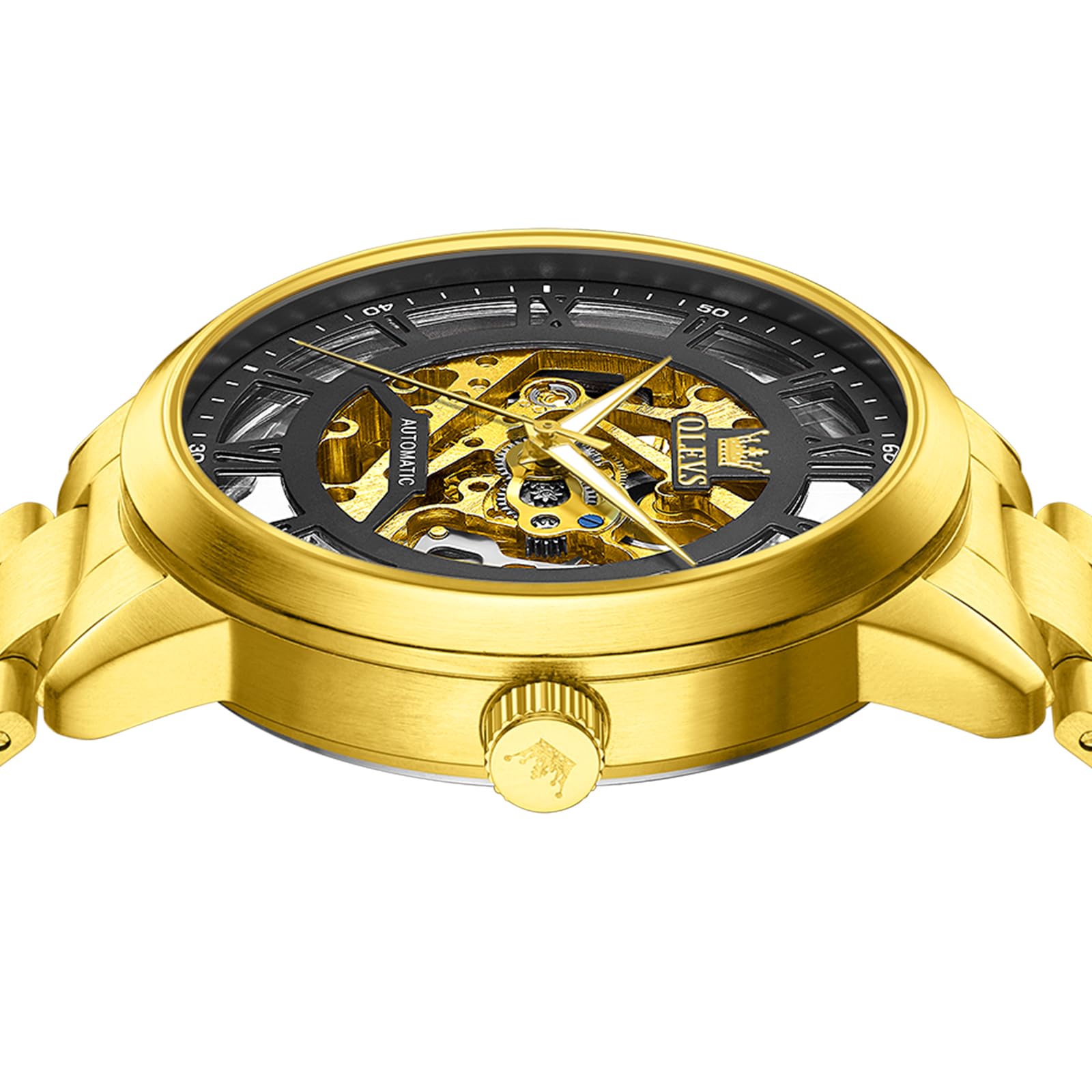 OLEVS Orologi automatici da uomo 43 MM scheletro grande quadrante 3 lancette orologio a carica automatica in acciaio inossidabile vestito di lusso meccanico impermeabile luminoso orologio da polso