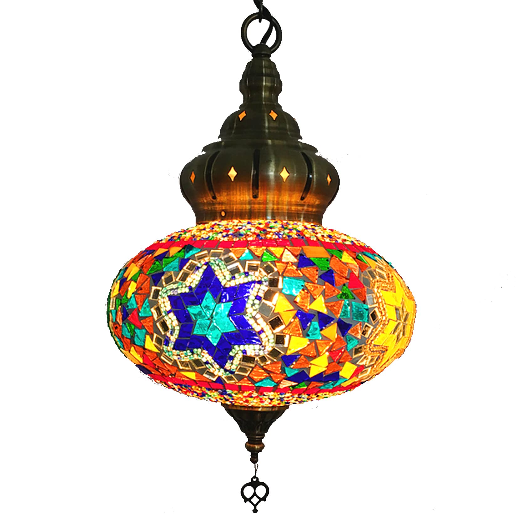 BOTOWI Turkish Moroccan Mosaic Swag Pendant Ceiling Hanging Light (Lampshade 10" Diameter), Ceiling Hanging Light Chandelier Lighting with 31'' Cord Decorated Chain (12 Colors),color C