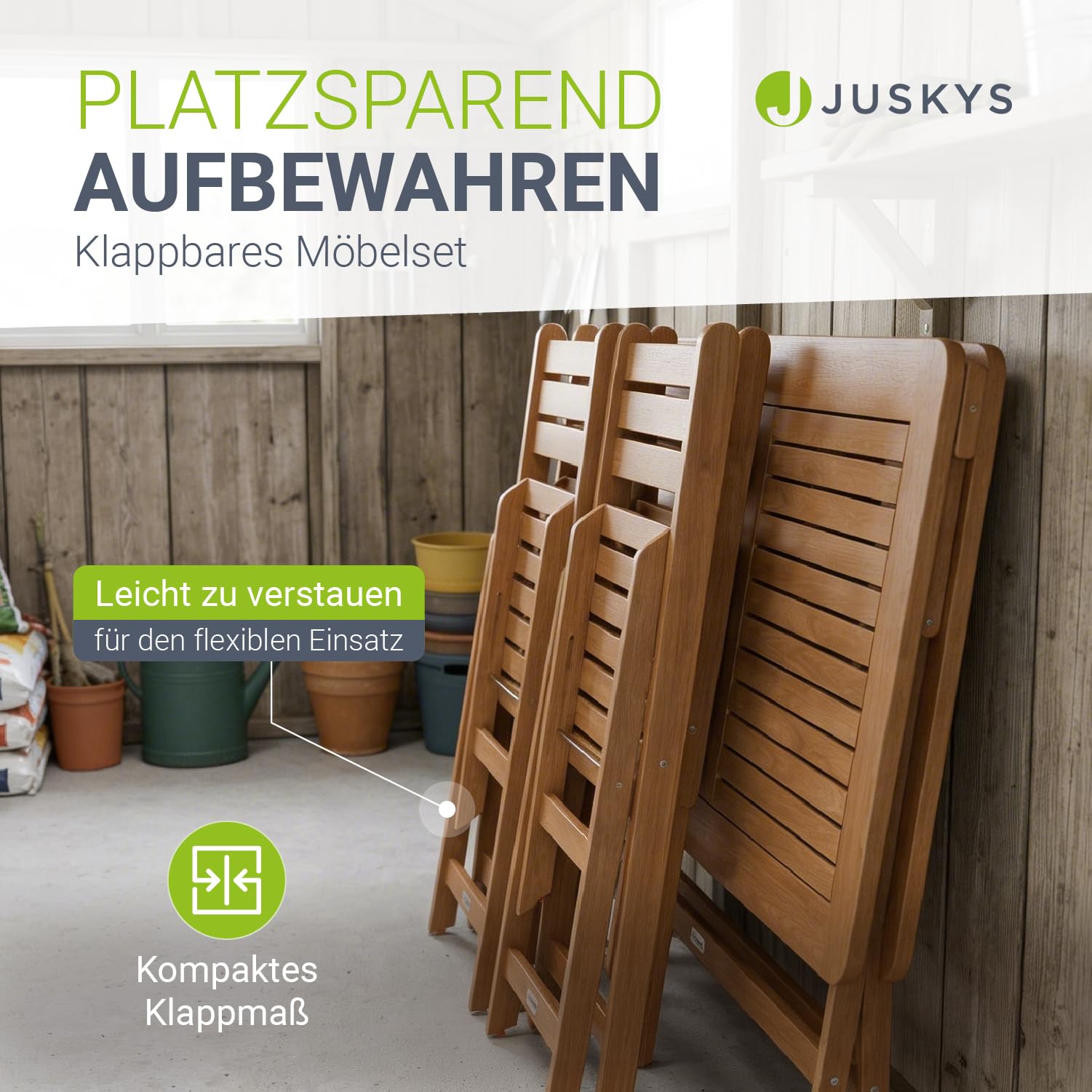 Juskys® Gartenmöbel Set Rimini - Natur, Akazie Holz, inkl. 4er Set Stühle & Tisch, Stabil, Langlebig