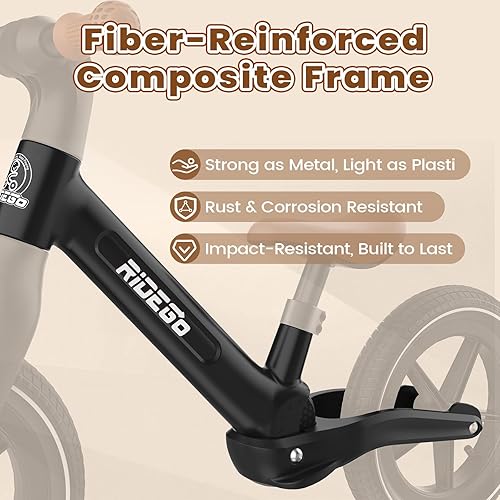 Miniatura 2 de Ridego Bicicleta de equilibrio de 14 pulgadas para niños de 3 a 6 años, bicicleta ligera con neumáticos de goma de aire, asiento ajustable,