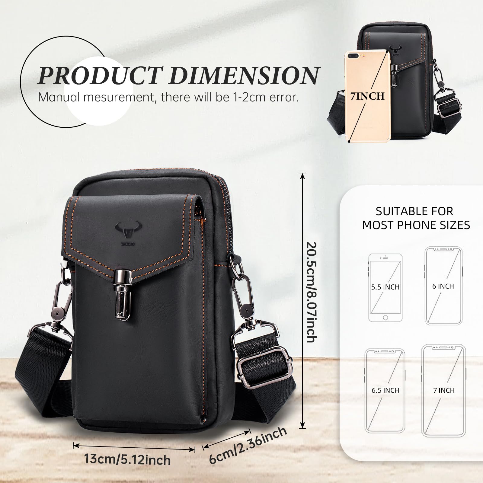 BAIGIO Pochette Homme en Cuir, Pochette Ceinture Téléphone Portable avec Passant, Sacoche Ceinture Homme, Multi-usages Taille Sac