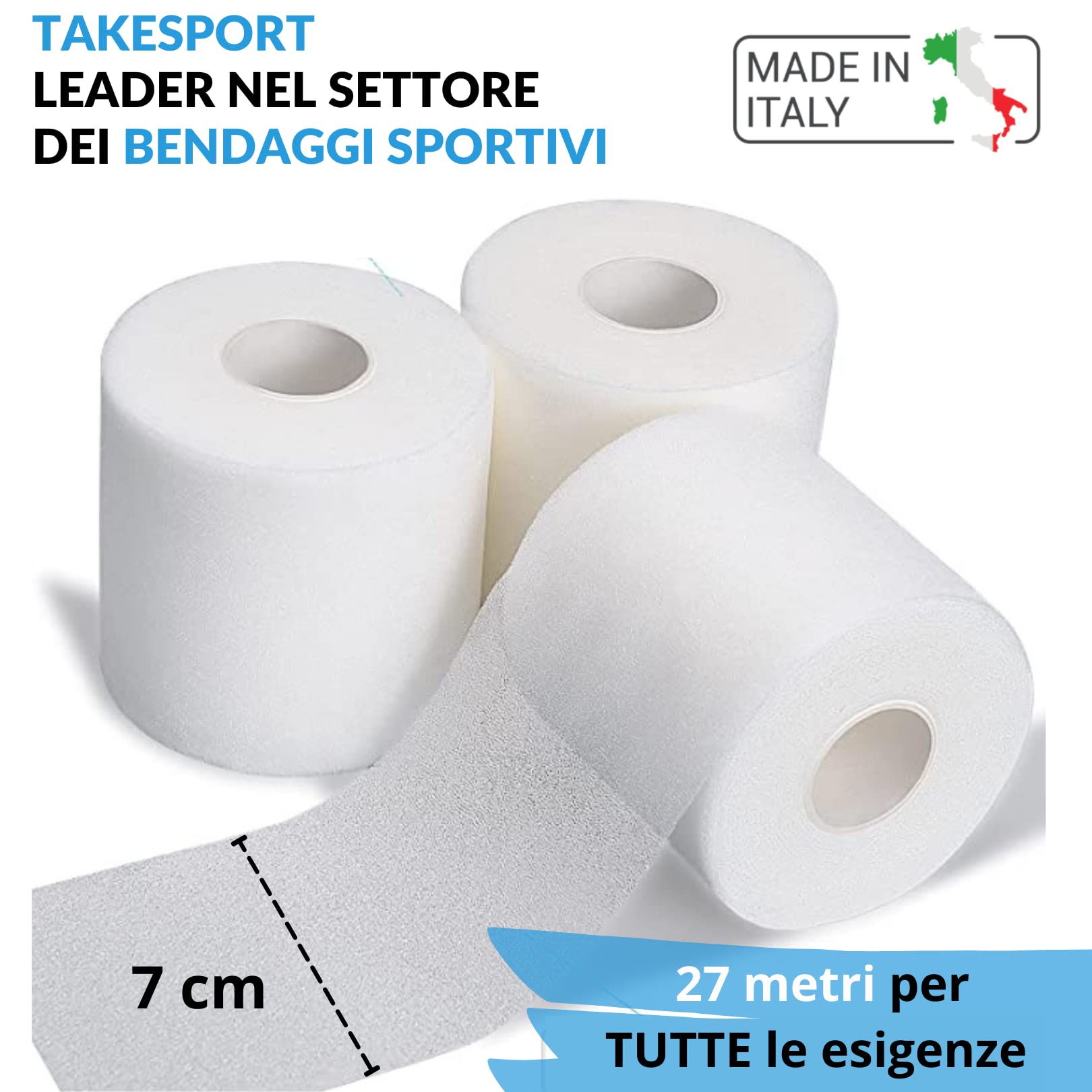 TS TAKESPORT - Bende Salvapelle, Salvapelle, Bendaggio Sportivo, Salvapelle Sportivo, Tape Sportivo, Sport Tape, Bendaggio Salvapelle in Schiuma Sottile di Poliuretano 7 cm (8 Rotoli)