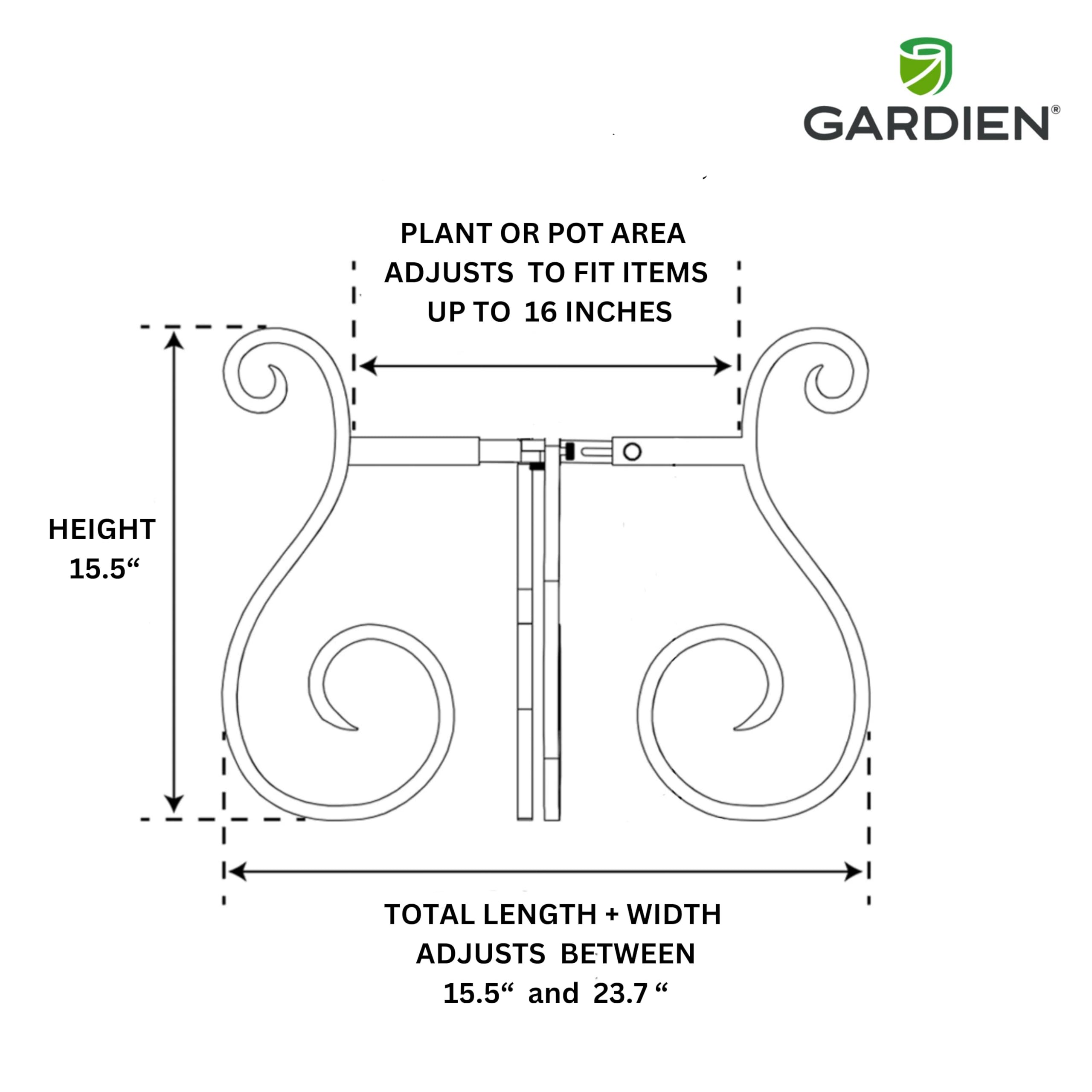 Gardien Supporto Per Piante Regolabile In Acciaio - Design Metà Secolo, Per Vasi Fino A 40,6 Cm, Interni/Esterni, Finitura Nera - 3