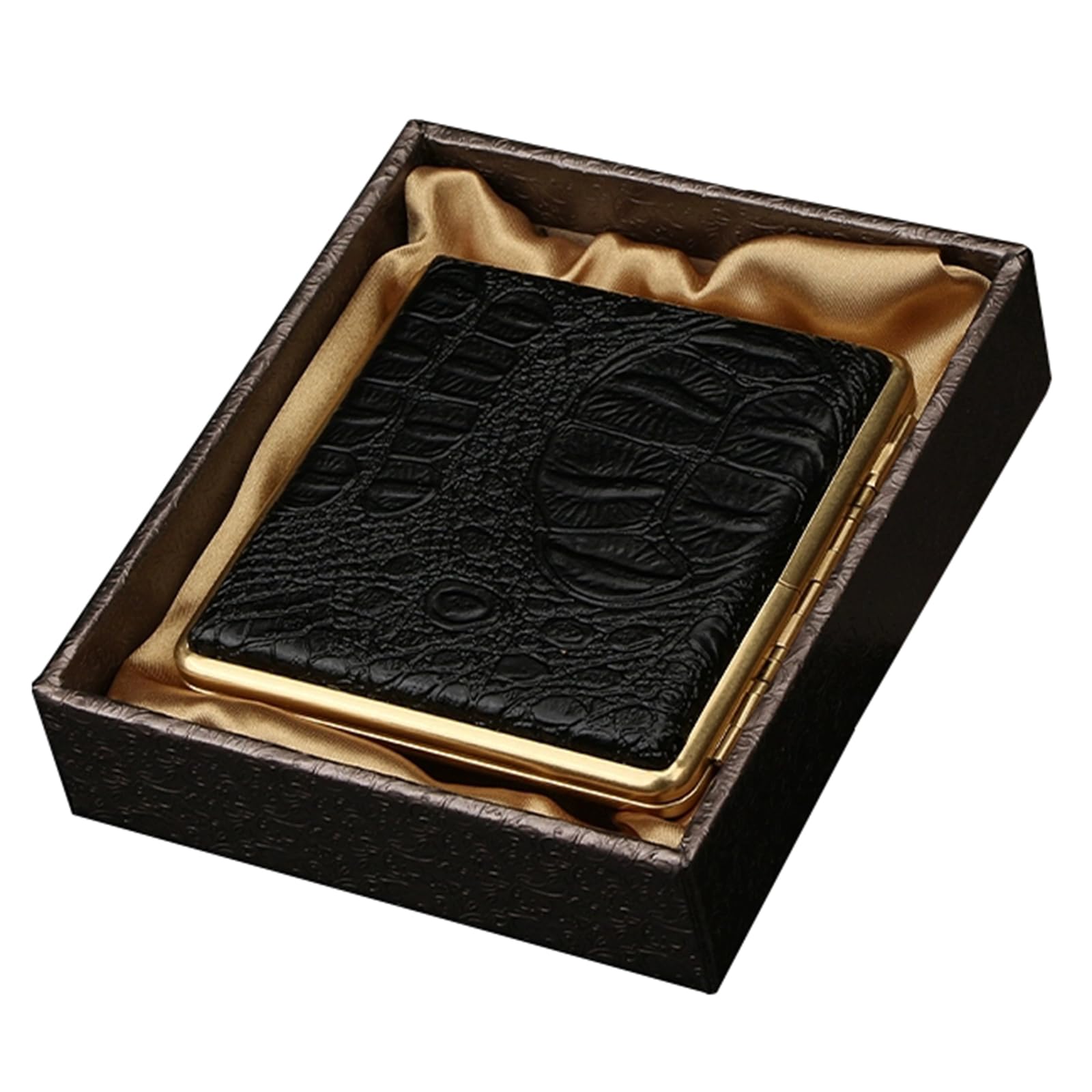 Lorxilar Men's Black Cigarette Case Leather Cigarette Box Metal For 20 Cigarettes Cigarette Box For And Wo,One Size,