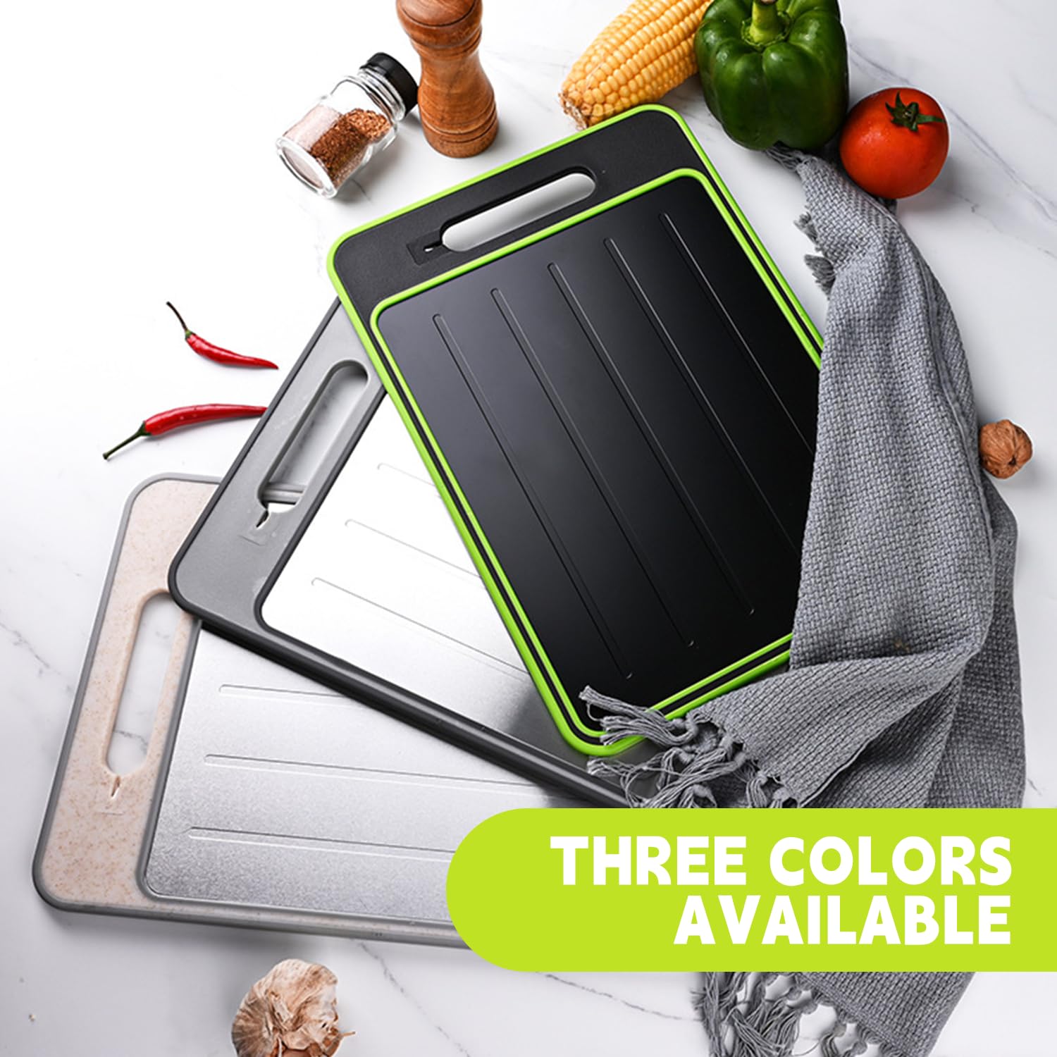 Tabla de cortar de doble cara, 2 tablas de verduras con piedra de afilar, tamaño grande + tamaño pequeño, acero inoxidable de grado alimenticio y material de polipropileno de paja de trigo, ecológica