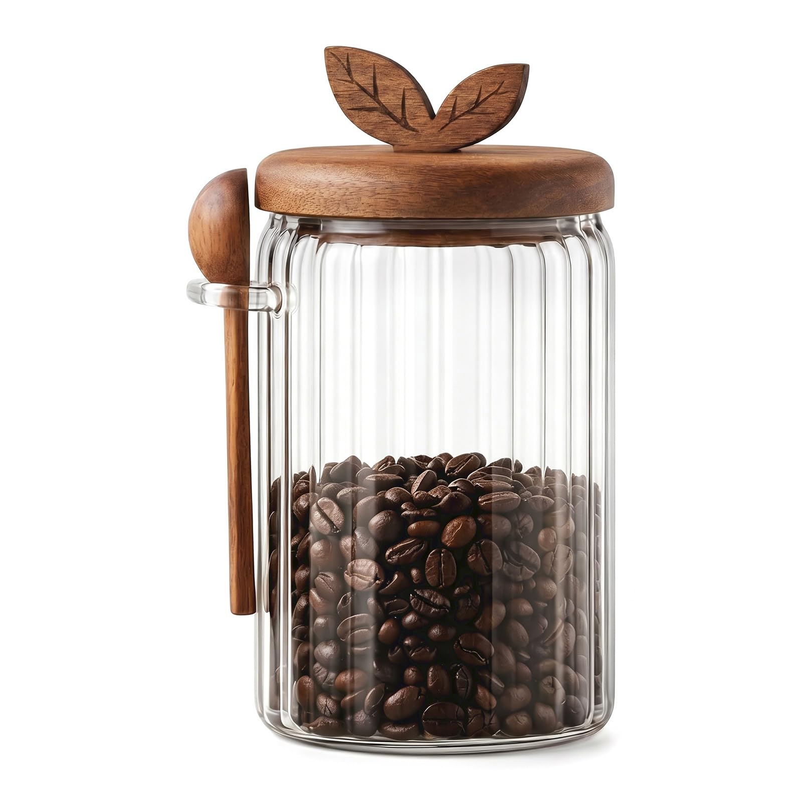 Joyseedi Glass Coffee Canister with Wooden Lid & Spoon, Airtight Food Storage Jar Ground Coffee Bean Storage Containers for Coffee, Sugar, Salt, Tea & Snacks (800ML)