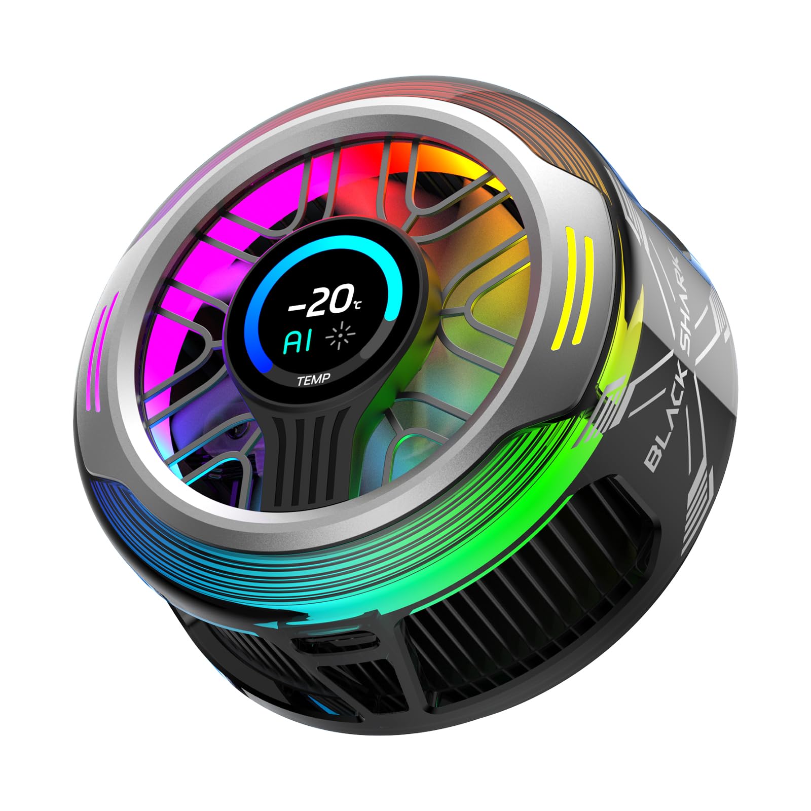 Black Shark Magnetic Phone Cooler 6 Pro inteligentny wyświetlacz magnetyczny pierścień LED RGB wentylator sterowany aplikacją dla iPhone MagSafe, Android i iPad - gaming, streaming