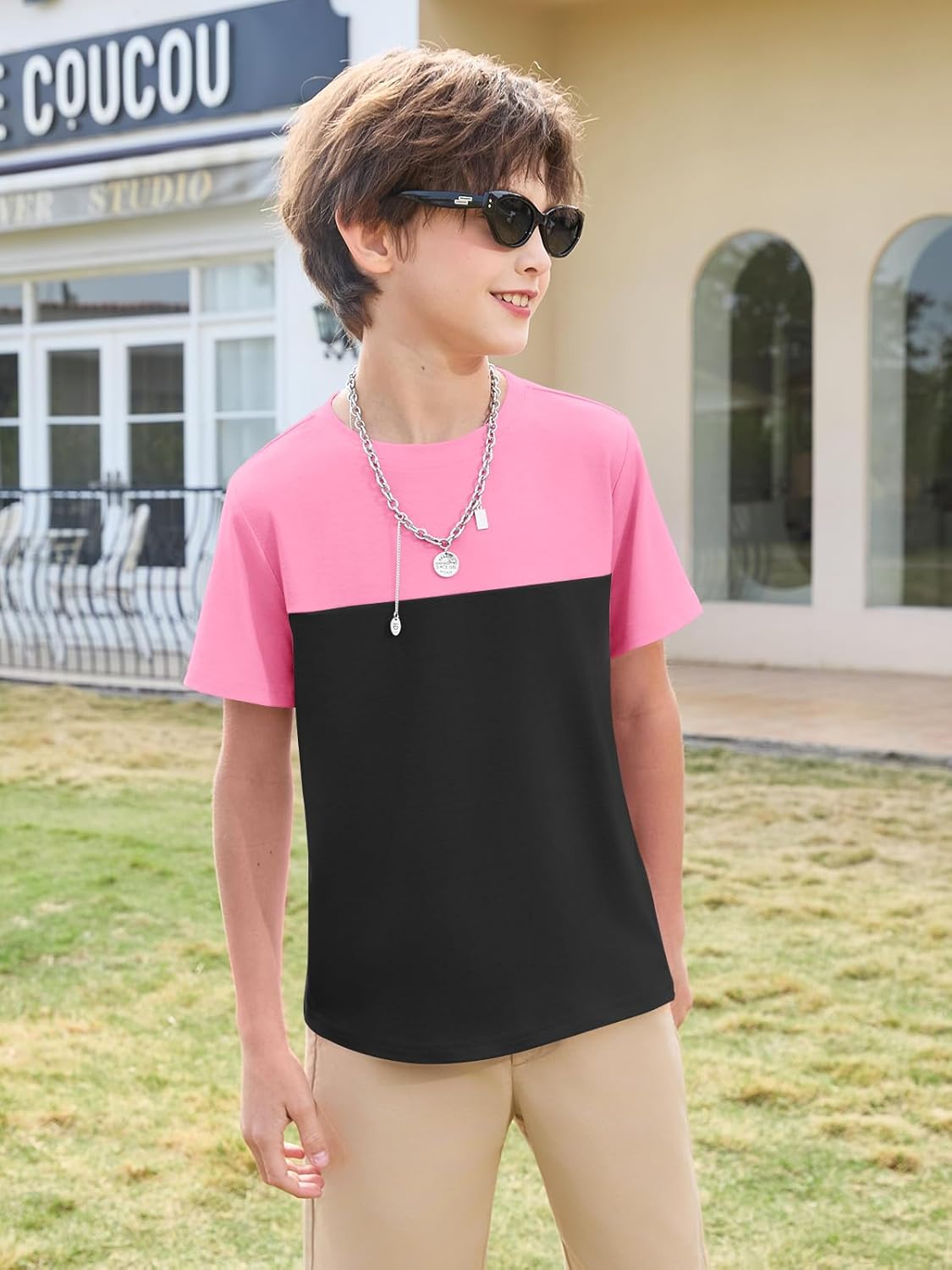 Haloumoning Boys Colorblock Short Sleeve Shirts Kids Summer Crewneck T-Shirts Casual Tops Tees 5-14 Years - Image 3