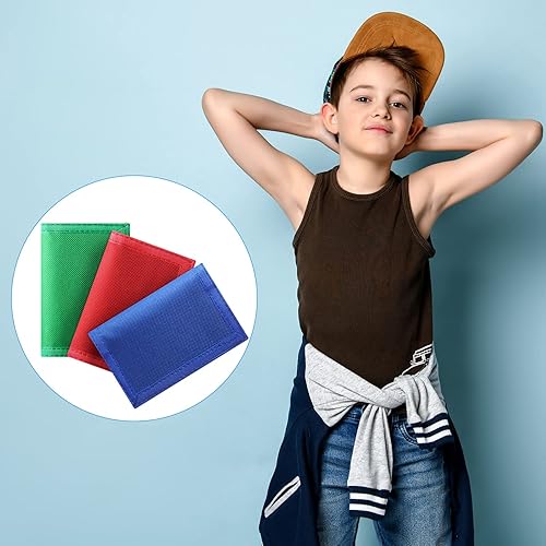 Miniatura 8 de Weewooday Carteras de 3 piezas para niños y niñas de 6 a 18 años, billeteras de lona triples con adhesivo y bolsillo con cremallera para niños