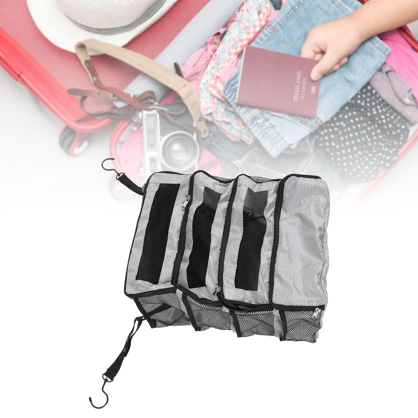 Organisateur de valise, organiseur de valise suspendu pour voyage, pliable, portable, sac de transport, bagage de compression à suspendre dans l'armoire (sac uniquement), gris