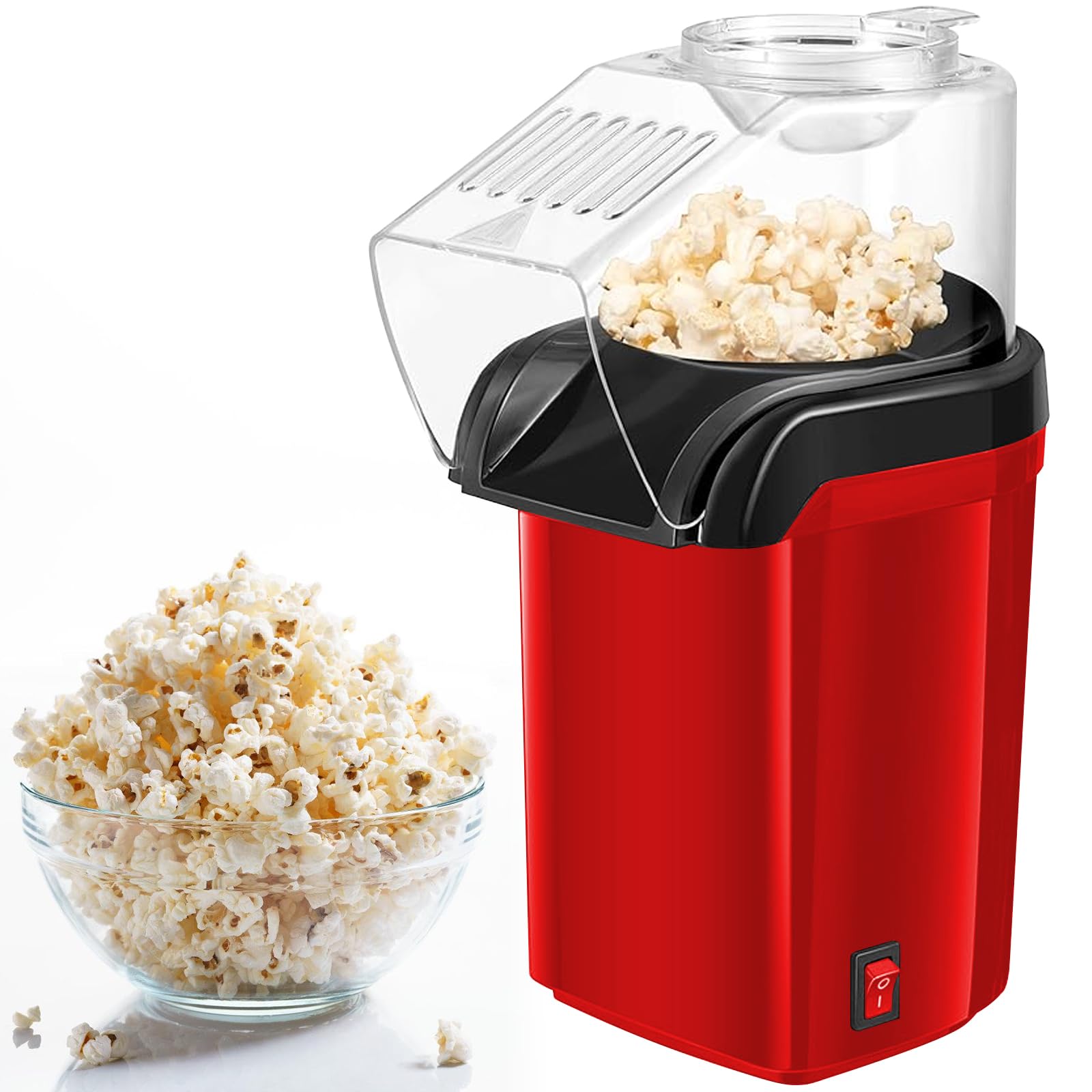 Macchina Popcorn,1200W 220V Macchina Per Popcorn,Macchina Per Pop Corn Retro,Macchina Pop Corn Ad Aria Calda Per Home Theater,Serate Cinema,Feste,Rosso,3 Minuti Veloce E Facile