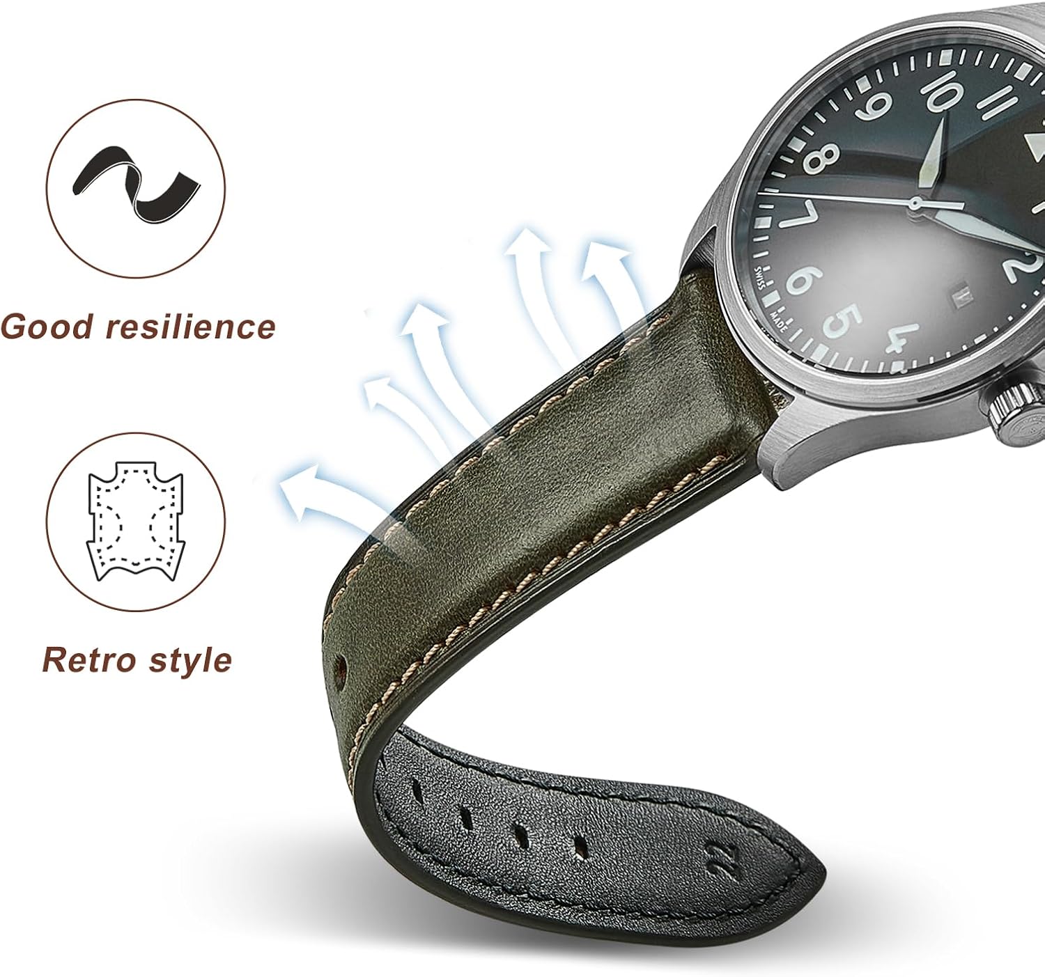Genuine Leather Watch Band,Horween Cowhide,Quick Release,Silver Buckle,6 Colors,18mm 19mm 20mm 21mm 22mm