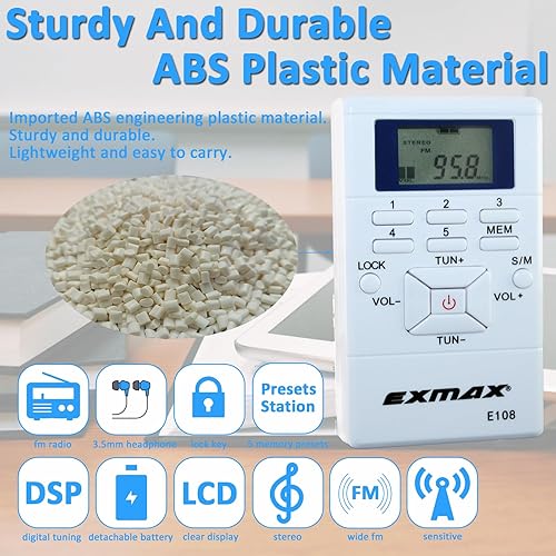 Miniatura 8 de EXMAX E108 Receptor De Radio FM Inalámbrico Portátil DSP Estéreo De Bolsillo Mini Receptor Digital Samll Auriculares Reloj LCD Para Traductor