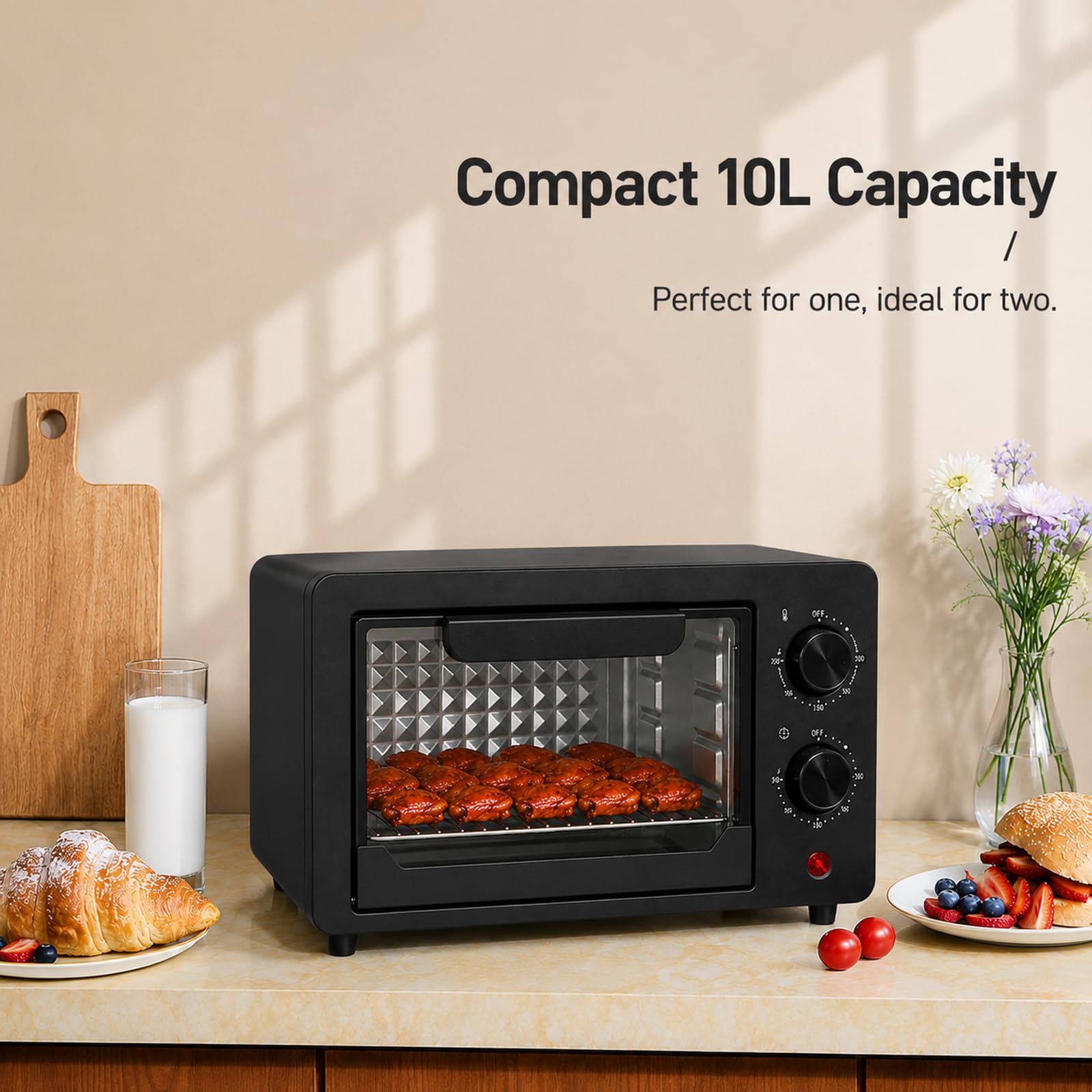 Toaster und Pizzaofen, Konvektionsofen, Retro-Stil, kompakte Größe, traditioneller Mini-Backofen, Schnellaufheizung, Edelstahl-Konvektionsofen