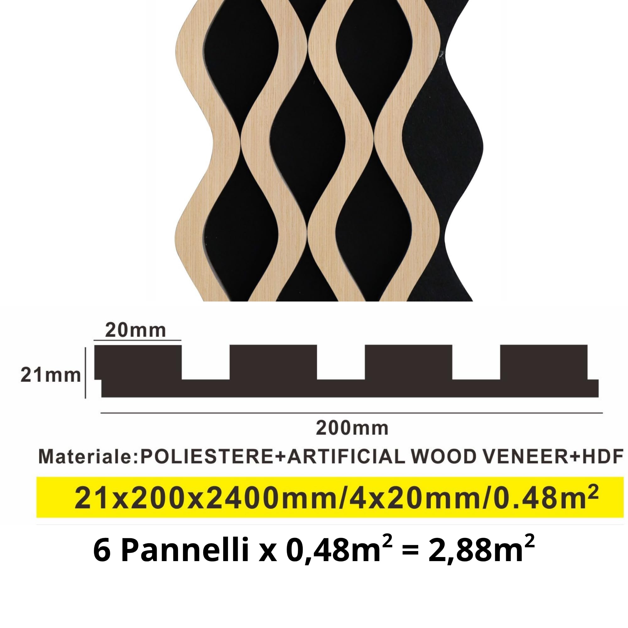 Juego de 6 paneles efecto duros, revestimiento de pared, techo, polímero, plástico, interior y exterior, 20 x 240 cm, encastre lateral, recortables, rígidos, decorativos, negro y madera, PVC, doble