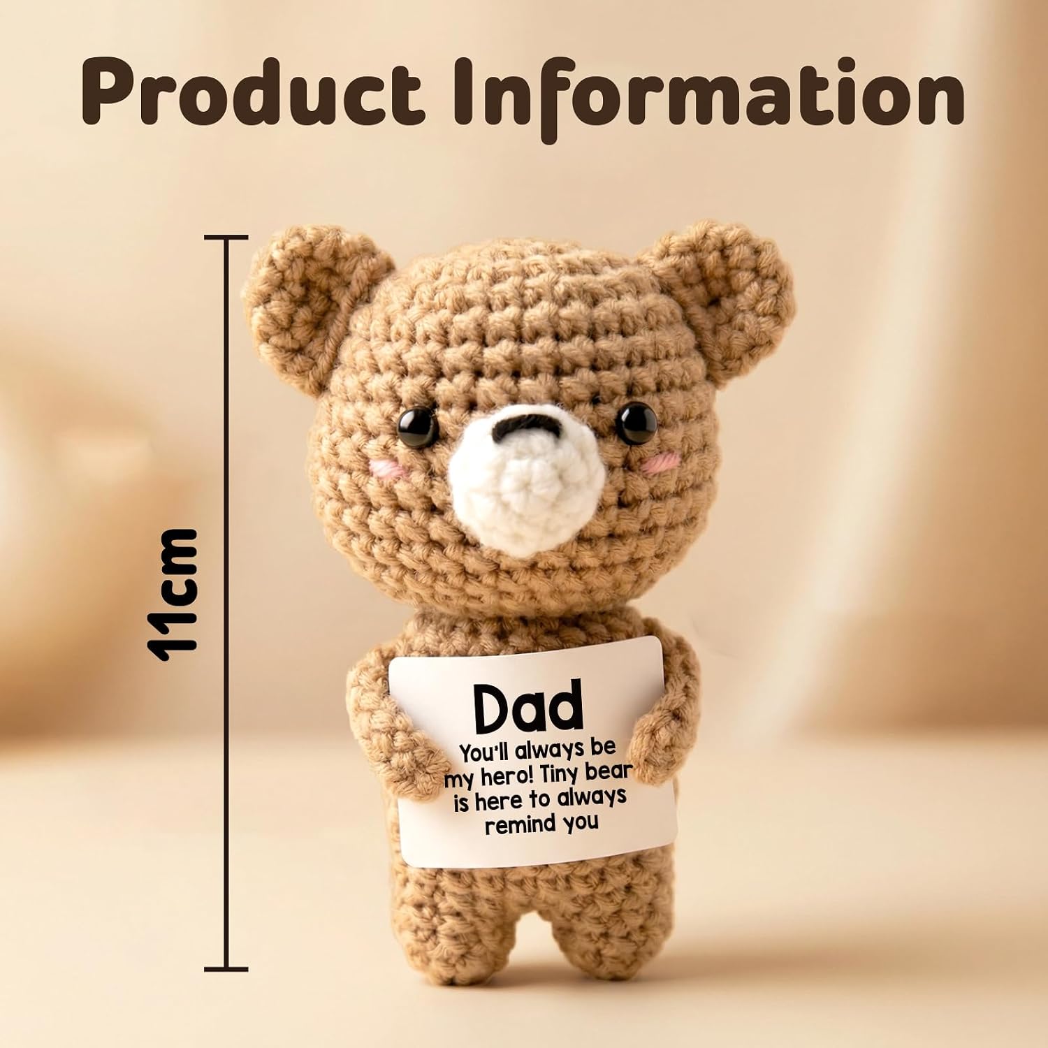 Handmade Positive Crochet Bear Decor ，Dad Gifts from Daughter Son for Birthday Christmas Father Day, Cute Present for Daddy Father Papa New Bonus Step Dads