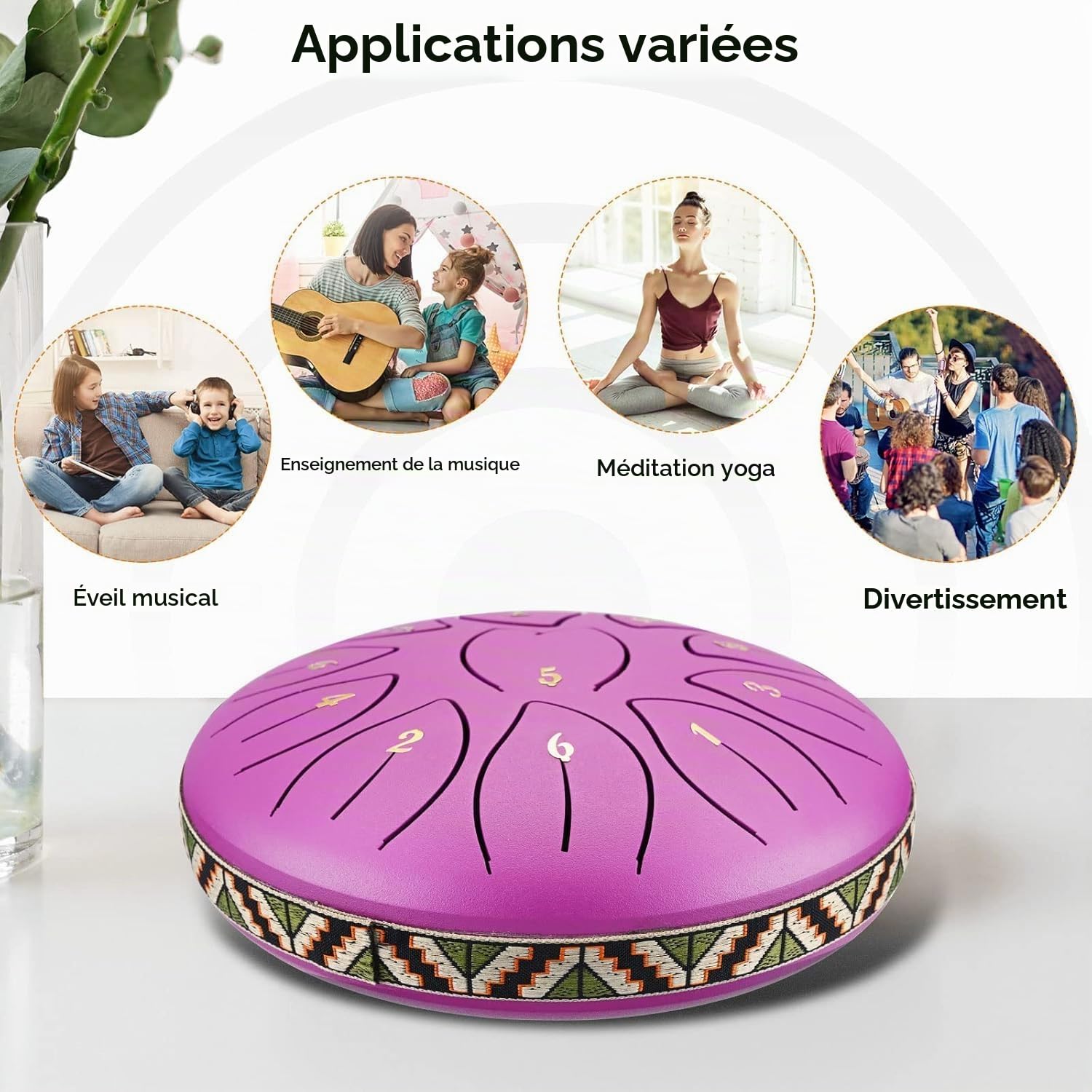 Tambour de Langue en Acier 6 Pouces 11 Tons Steel Tongue Drum Handpan Instrument Percussion avec Pilons, Sac de Rangement, Médiators, Livre de Musique pour Méditation, Yoga