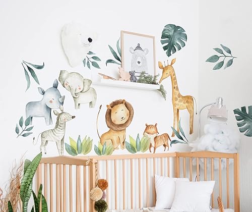 Miniatura 4 de Murwall Kids Wall Decal Safari Animals Wall Sticker for Nursery African Animal Removable Peel and Stick King Lion Hippopotam Elephant Giraffe Decals