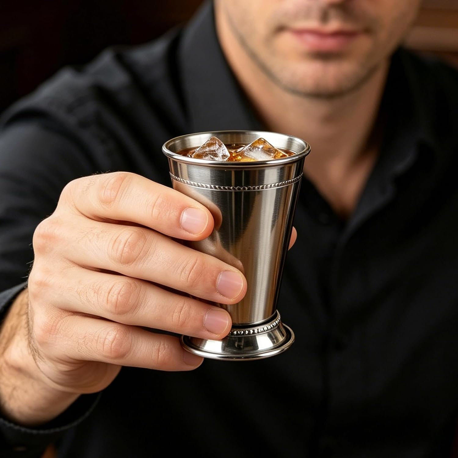 Set of 2 Mint Julep Cups, Classic Stainless Steel Glasses for Party Bar Home Restaurant, 12 oz Metal Cocktail Glasses for Beer Juice Beverage, Silver