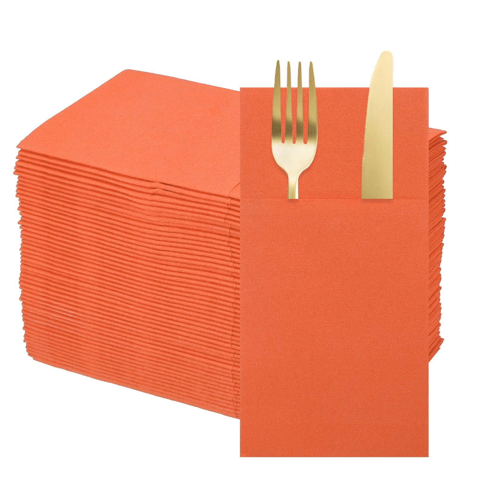 QUARKZMAN 100 Pcs Serviettes Jetables En Lin Essuie-Mains Orange Vif