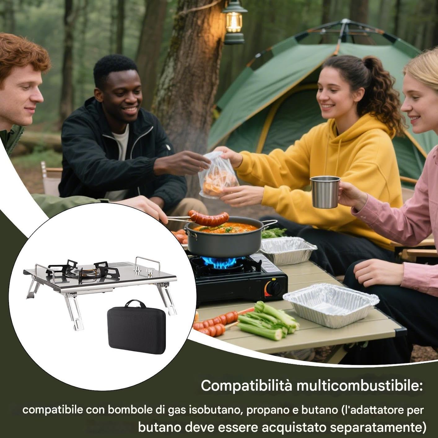 Fornello Portatile Fornelli da Campeggio Portatili Bruciatore Pieghevole | Utensili da Cucina per Escursionismo Cottura all Aperto Tavolo BBQ Grigliata Giardino Pesca Camper Festa Tailgate Picnic