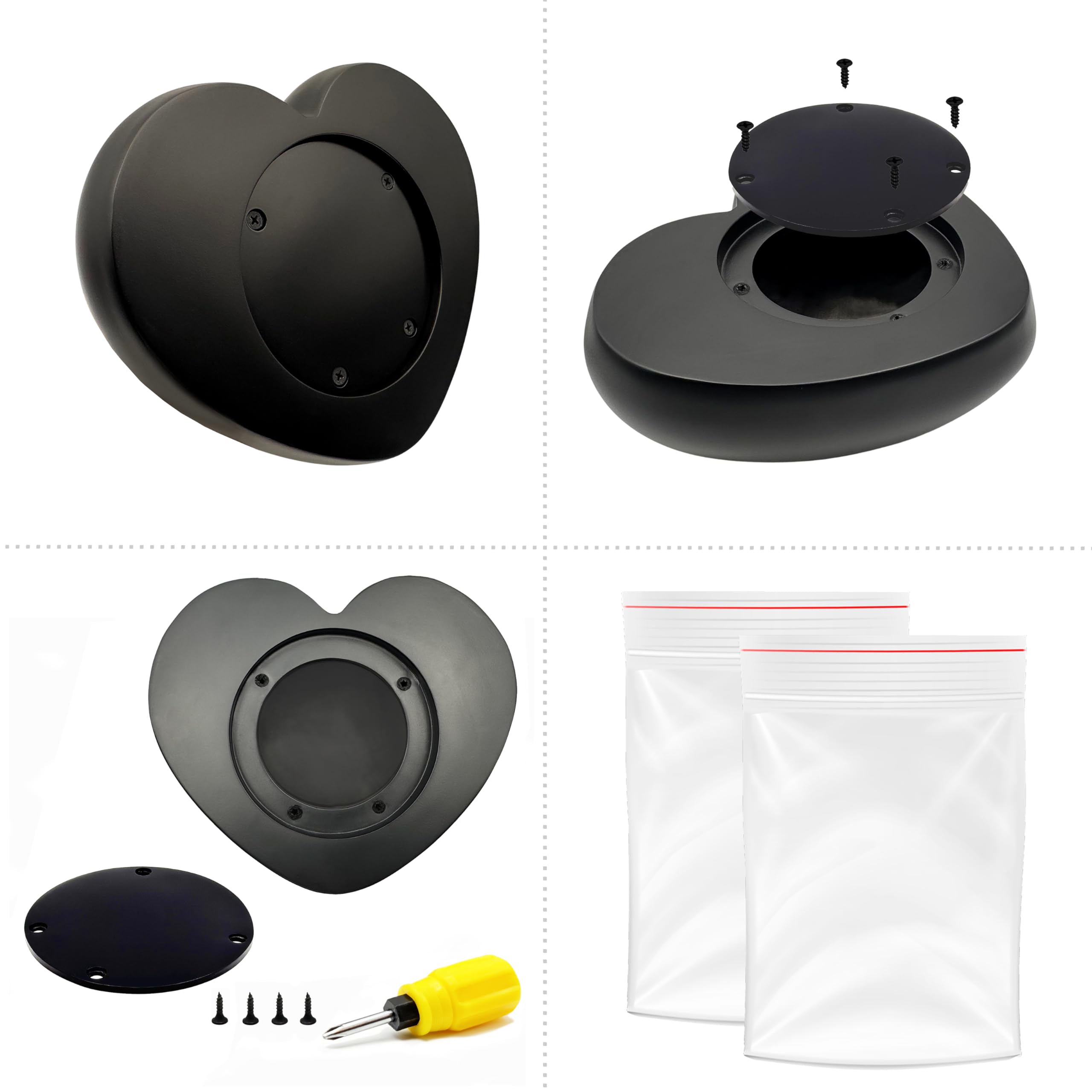 Urna grande para mascotas en forma de corazón para cenizas de hasta 44 libras y 20 kg, elegante urna de cremación con soporte de exhibición, recuerdo conmemorativo para perros y gatos, negro