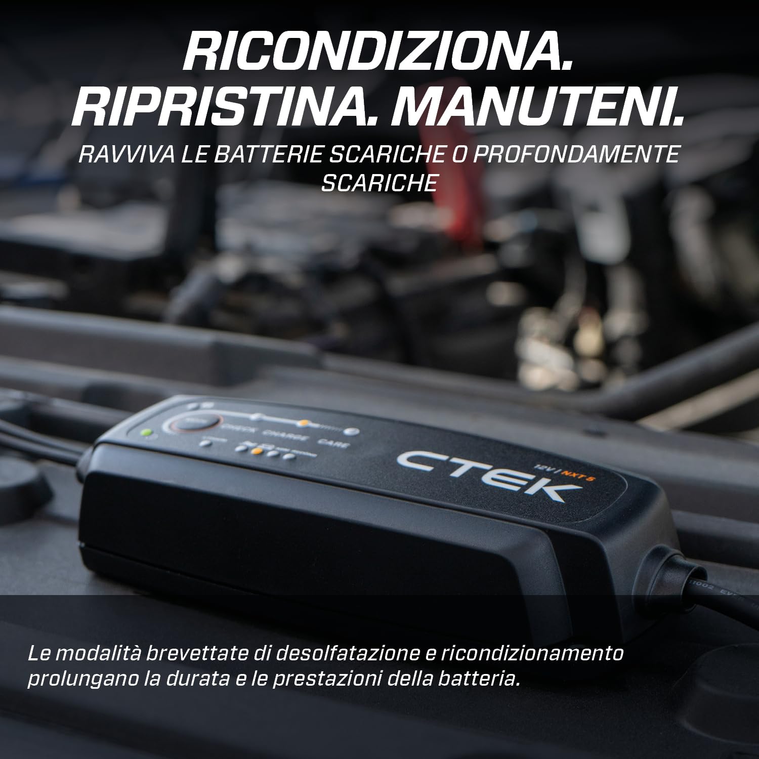 CTEK NXT 5 caricabatterie intelligente 12 V, 5 A, compatibile con batterie al piombo e al litio, modalità ricondizionamento, ottimizzazione AGM, compensazione della temperatura, mantenitore di carica