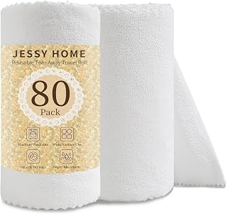80 Pack Microfiber Cleaning Cloth Roll White Reusable Paper Towels 12"x12" Tear Away Cloth, Microfiber Towels for Cars, Wash Cloths, Lint Free Rags for House, Kitchen,Window,Cleaning Supplies