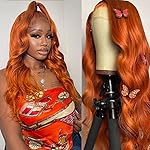 Srakuw 13X4 Orange Ginger Lace Front Wigs Human Hair Pre Plucked Body Wave Invisible Brazilian Colored Wigs for Black Women HD Lace Frontal Wigs 180% Density (22 Inches)