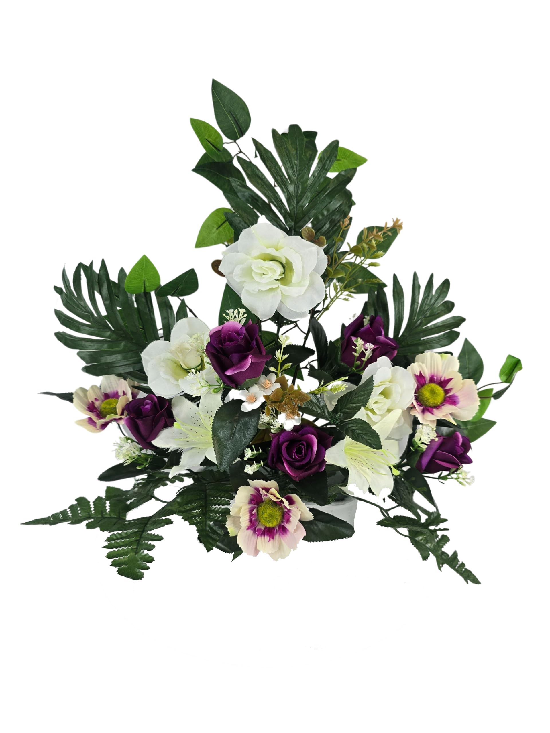 DRW Centre de Fleurs artificielles pour cimetière Teintes Violettes 80 x 60 x 14 cm