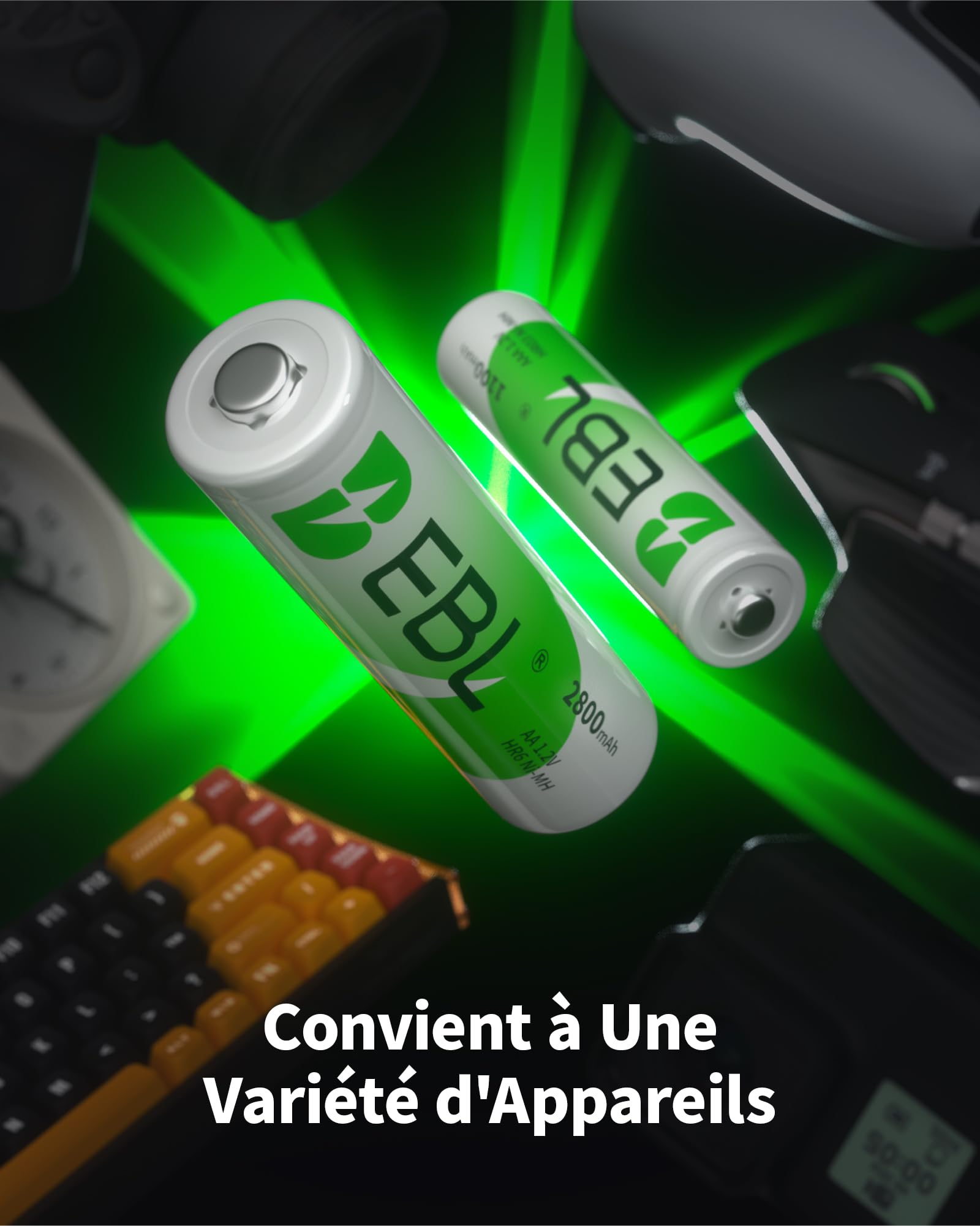 EBL 24PCS Kit AA et AAA Piles Rechargeables- avec 12x AA et 12x AAA Piles