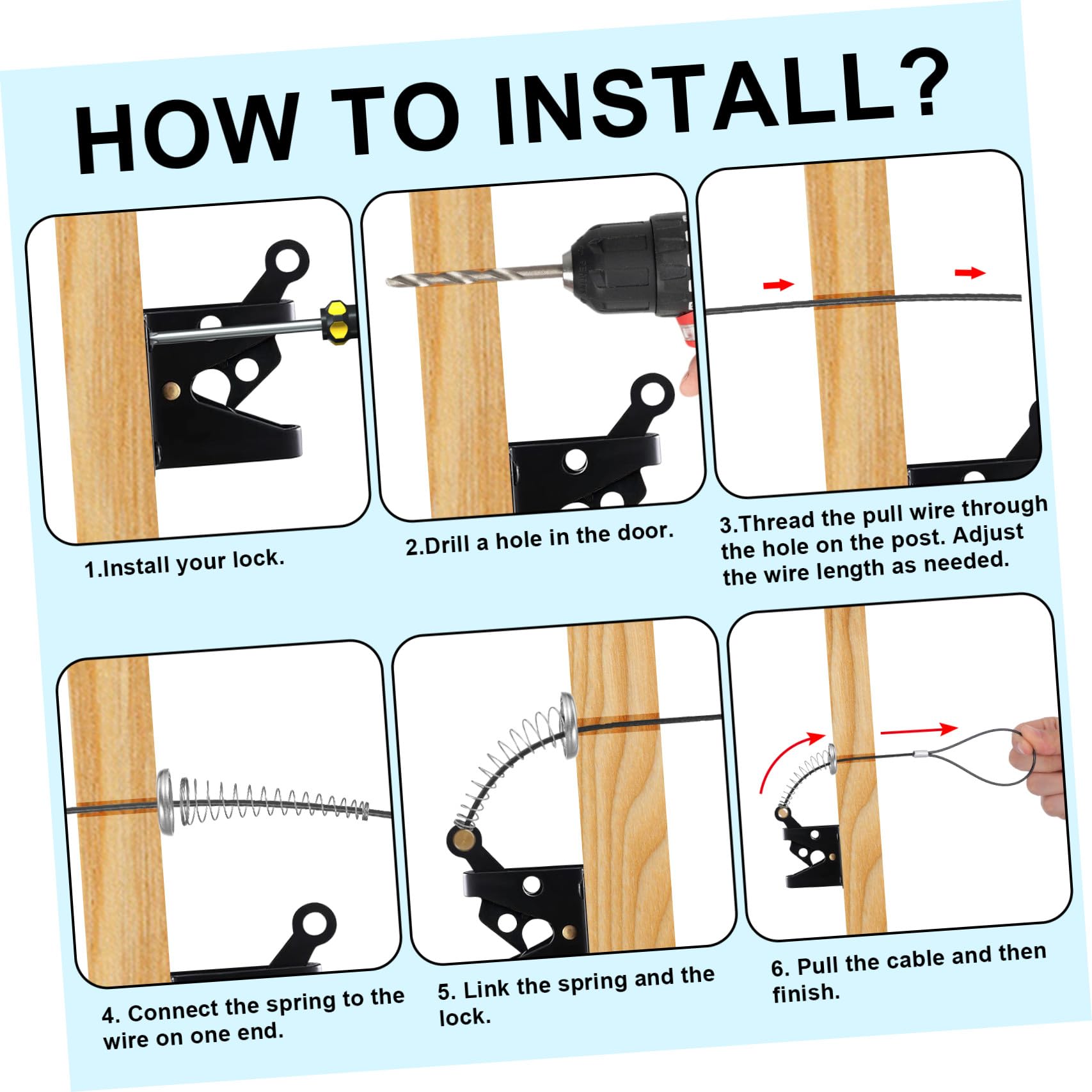 Gatuida Pestillo de Puerta Cable y Resorte de Tracción, 2 Juegos de Accesorios para Puertas de Acero Inoxidable y Pvc, Adecuado para Cierre y Apertura Segura