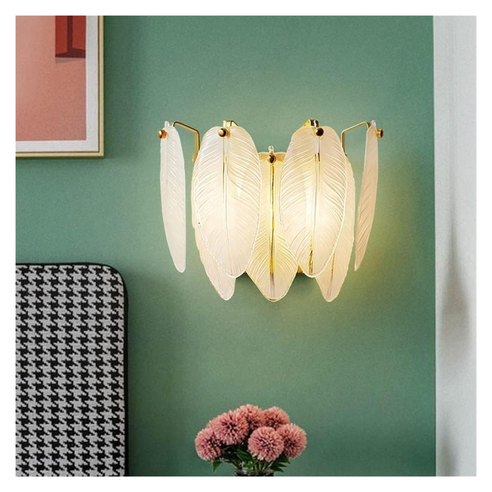 SYAXVOM Wall Lamp Crystal Glass Sconce 2-Light Feather Sconces Lighting - PostGold Elegant Lights, for Bedroom Living Room Hallway Bedside Bathroom Decor Lantern, E14