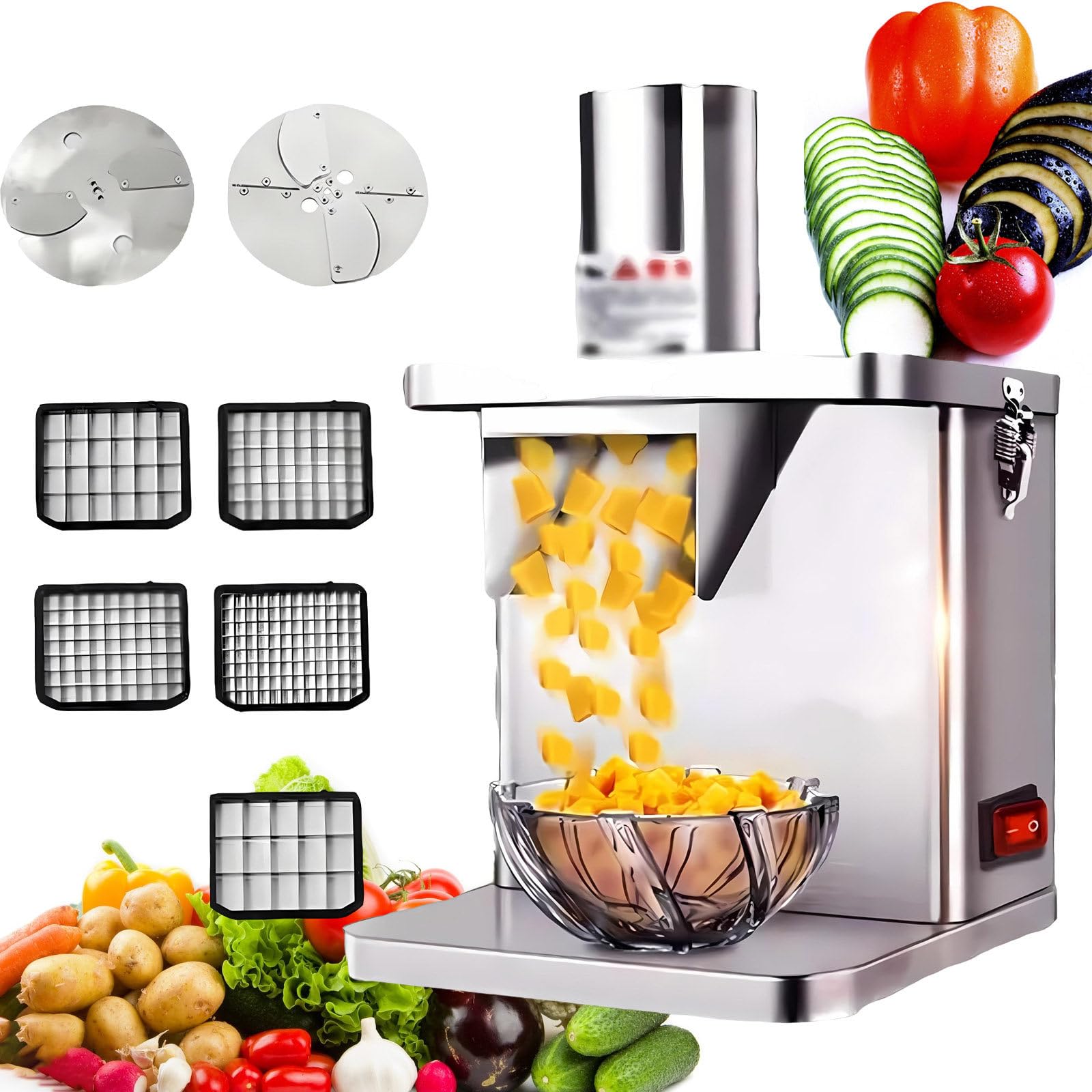 Powerful Stainless Steel Food Processor Electric Vegetable Cutter with Automatic Dicer, Ideal for Commercial Kitchen Equipment High Efficiency