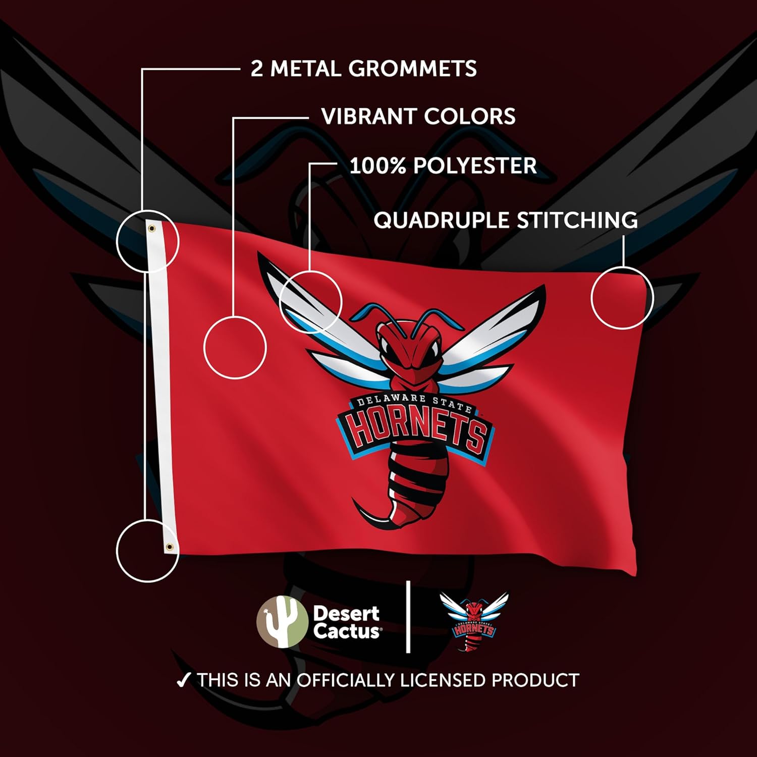 Desert Cactus Delaware State University DSU Flag - 3 x 5 Feet Hornets Banner, Indoor/Outdoor Durable Fabric, 100% Polyester Design (Style C) - Image 4