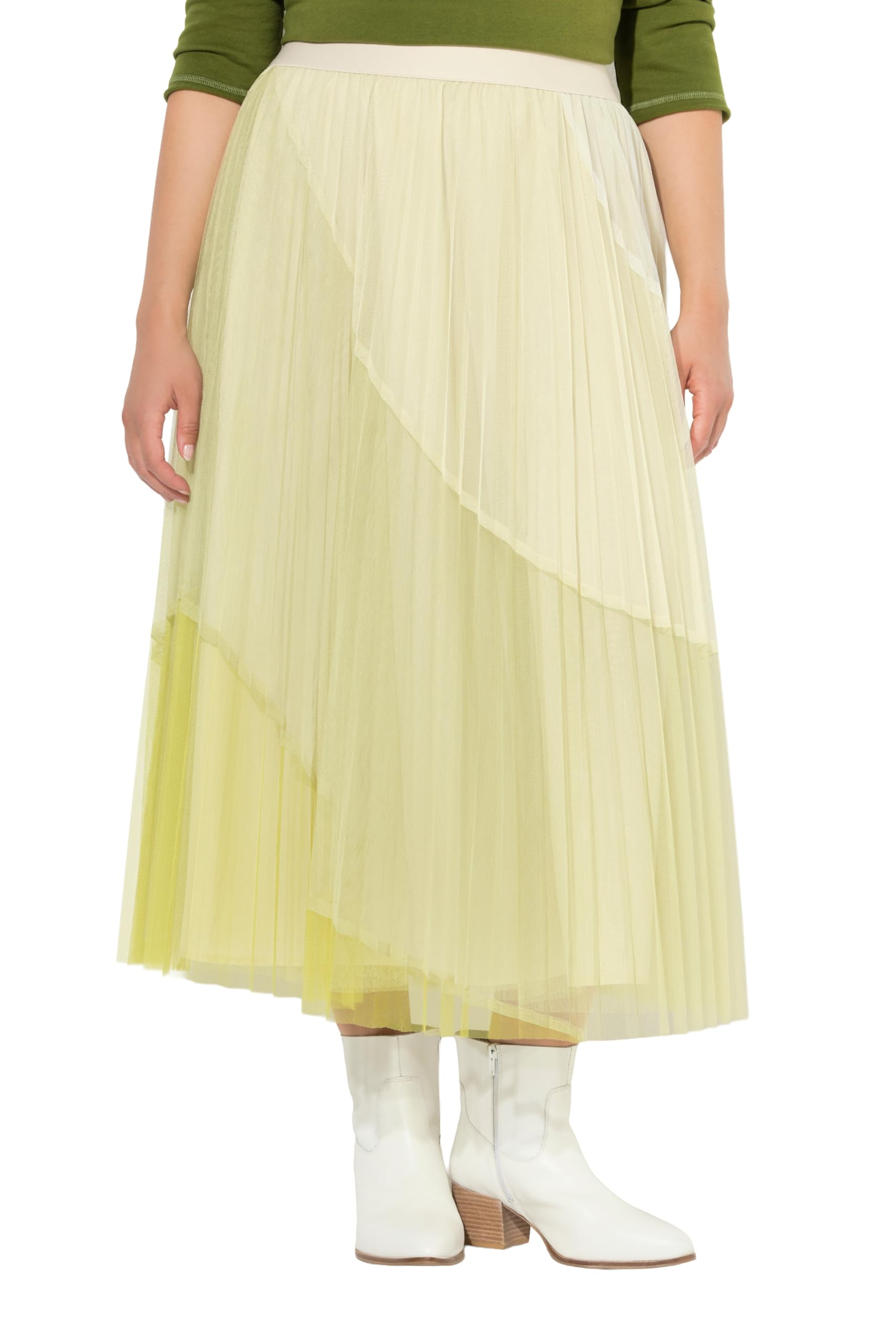 Ulla Popken Damen große Größen Übergrößen Plus Size Tüll-Midirock, Colorblocking, A-Linie, Elastikbund 845192