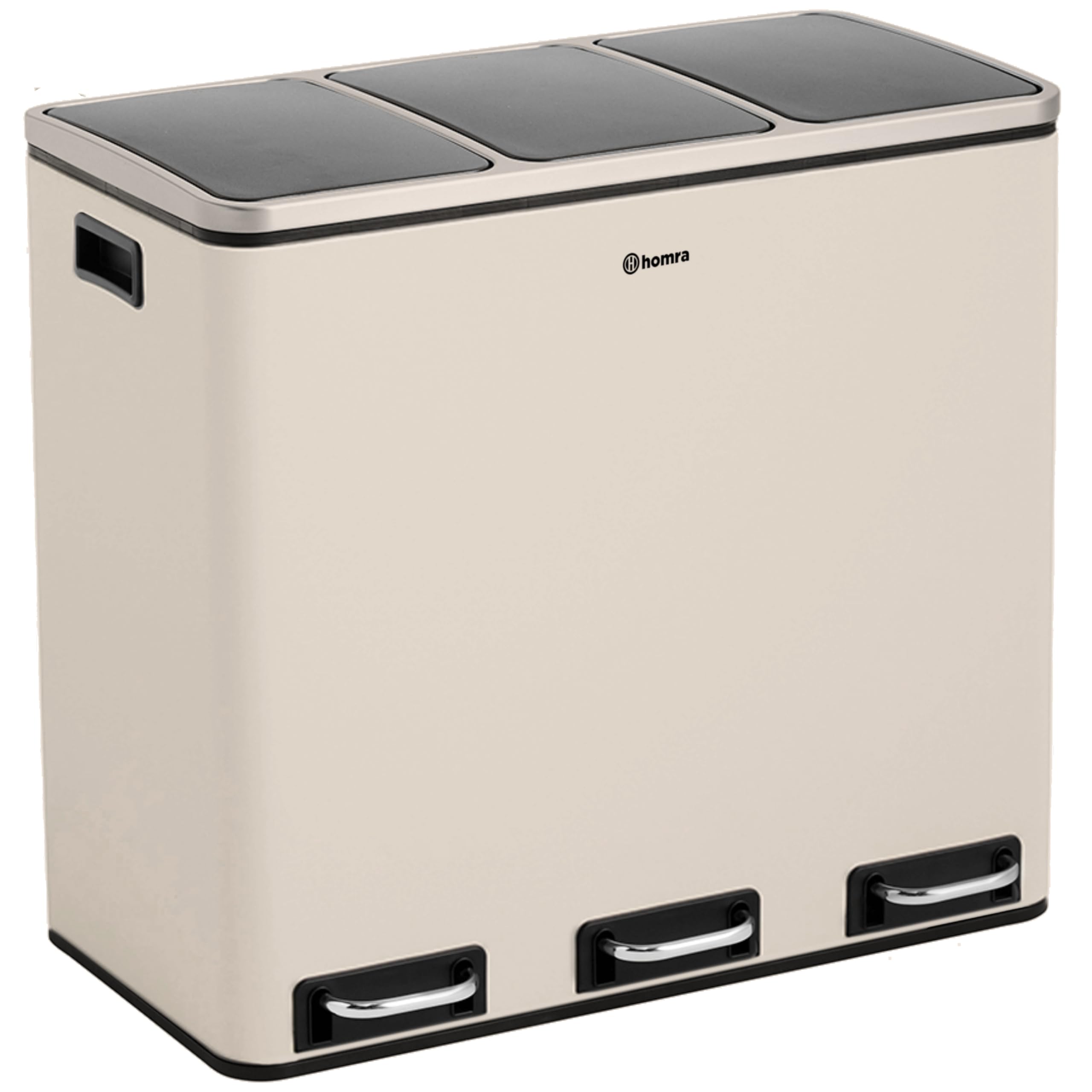 Homra Mülleimer Küche 3 Fächer Sparq 54l | Mülltrennsystem 3Fach | Edelstahl Treteimer 3x18 Liter | Trennsystem 3 Inneneimern | Abfall & Recycling | Abfalleimer Tretmülleimer Softclose | Cremeweiß
