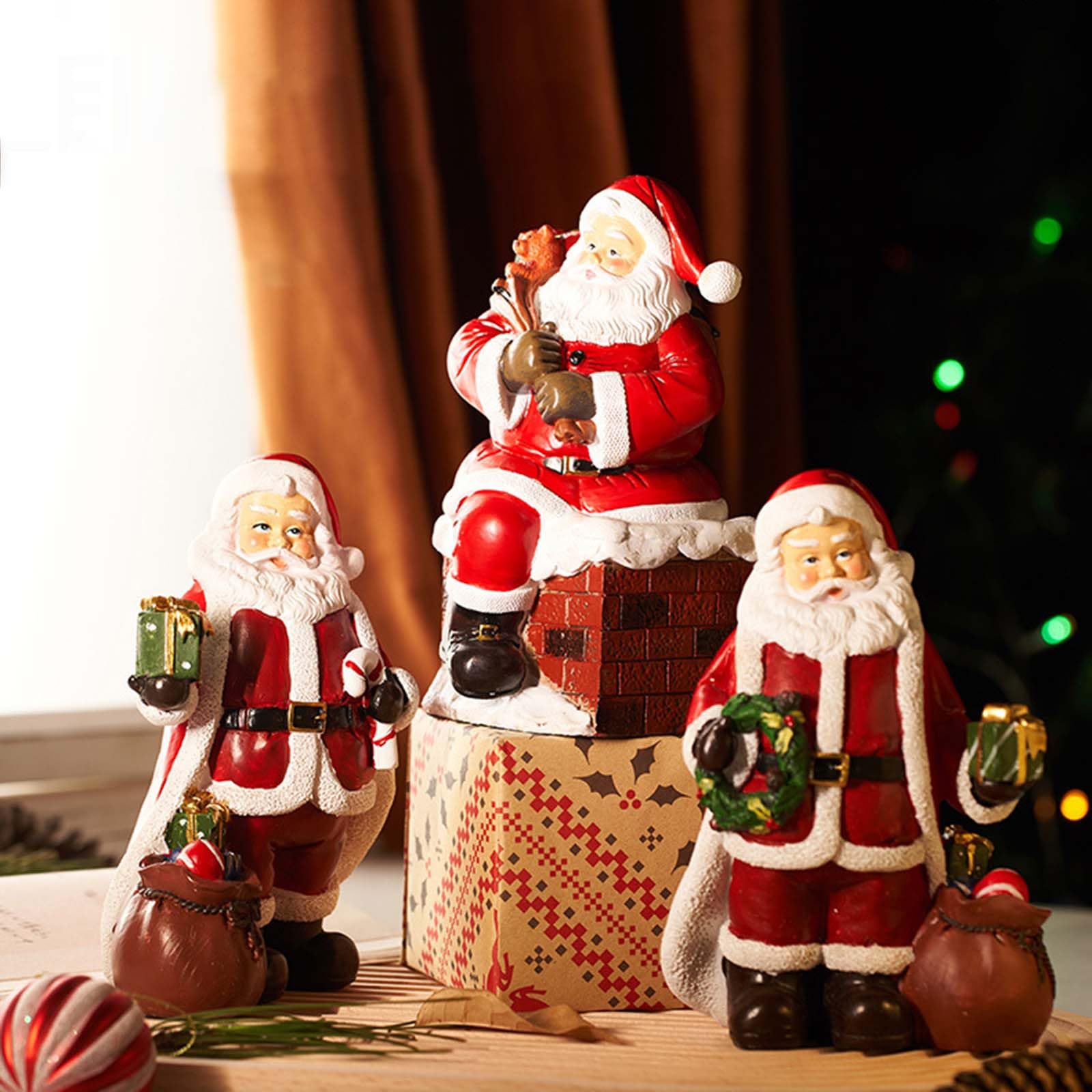 Statua Di Babbo Natale In Resina: Ornamento Con Sacco Di Regali Per Decorazione Natalizia
