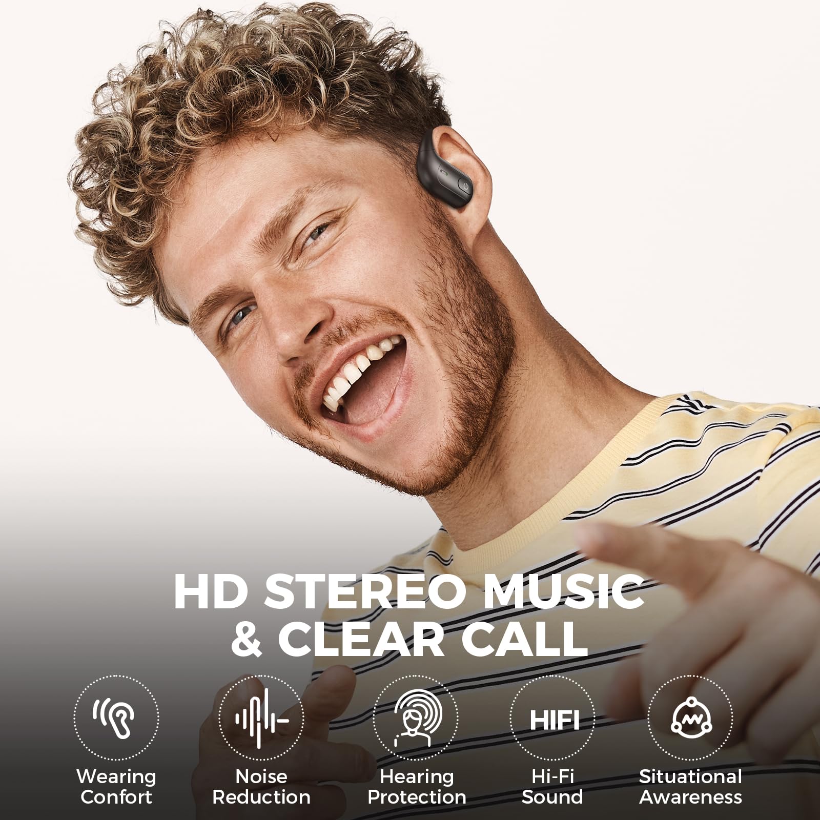 fojep Open Ear Bluetooth Headphones Wireless Earbuds with Noise Canceling Mic 52H Playtime Touch Control Open Ear Earbuds Premium Sound LED Dis : fojep Open Ear Bluetooth Headphones, Wireless Earbuds